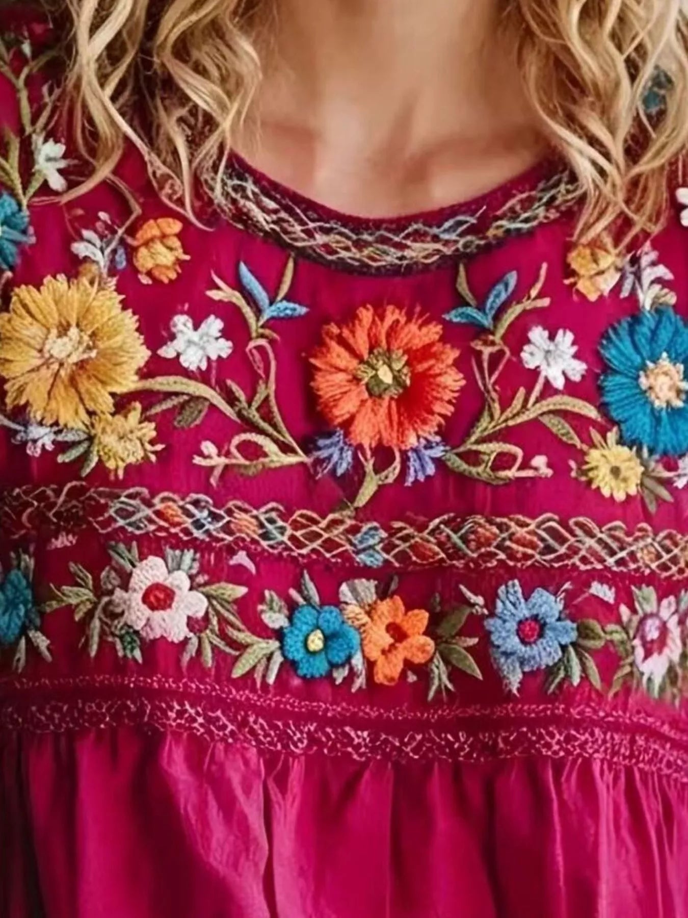 Plus Size Embroidered Floral Short Sleeve Top