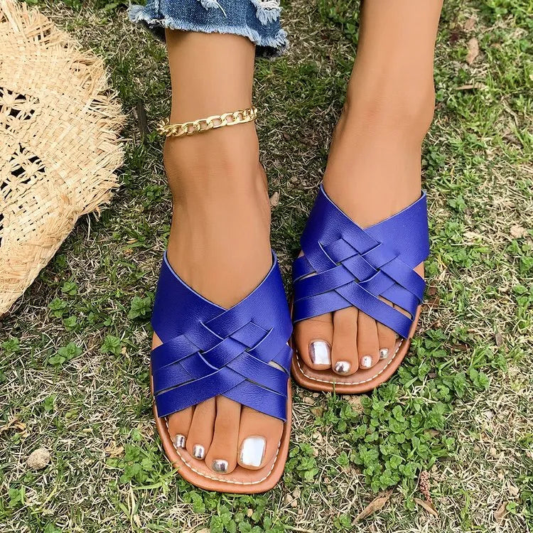 Woven Cross Strap Flat Sandals