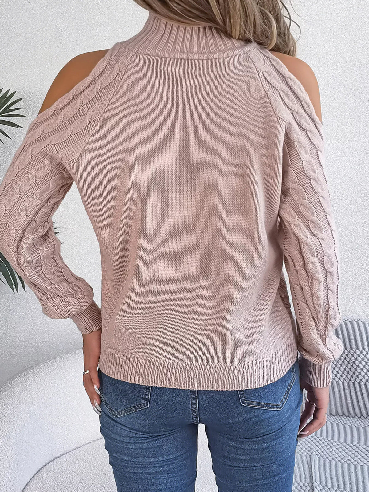 Cold-Shoulder Cable Knit Sweater