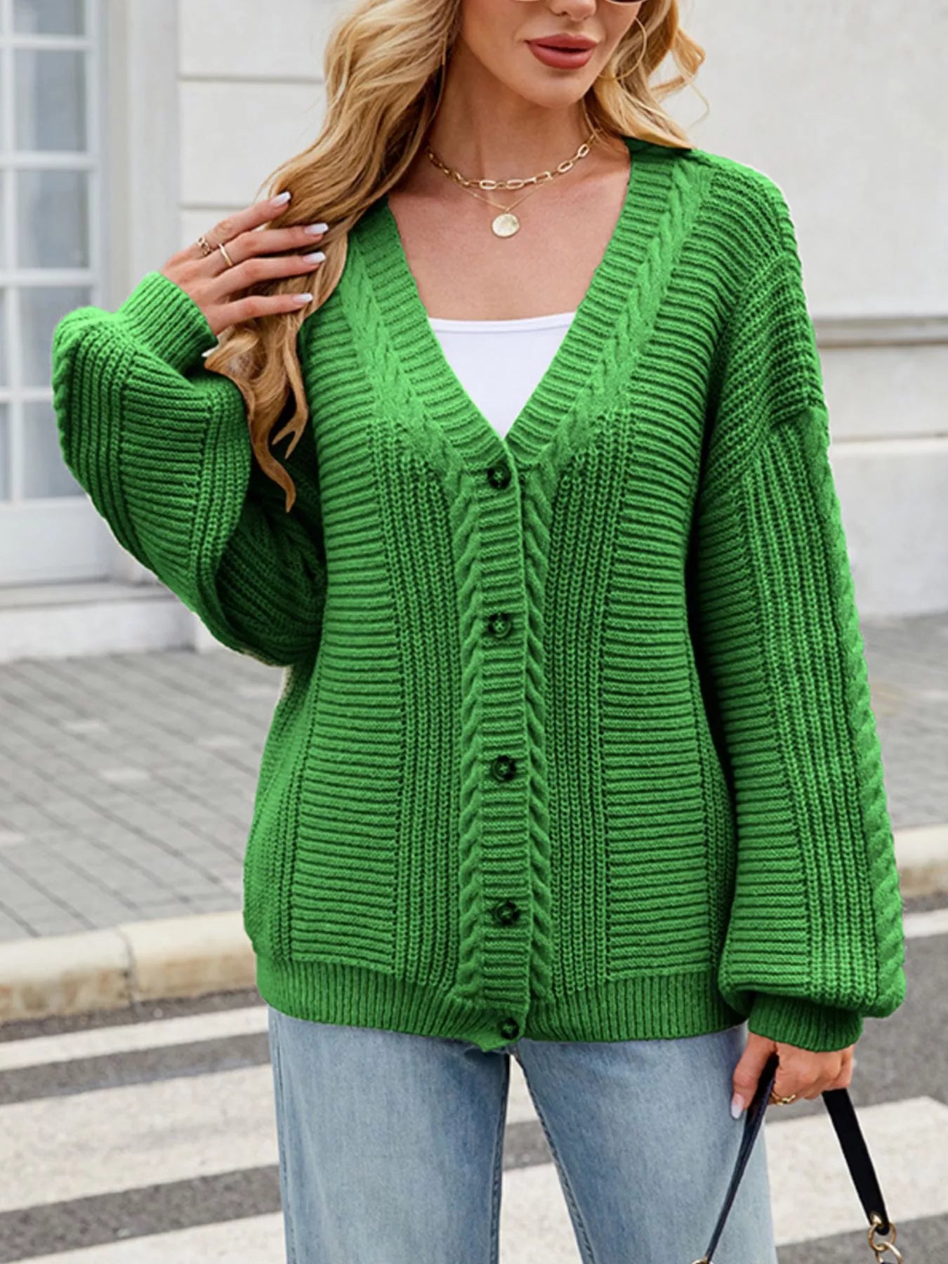 Cable Knit Button-Up Cardigan