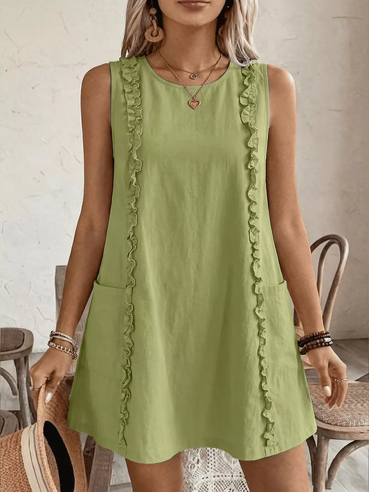 Frill Sleeveless Round Neck Dress