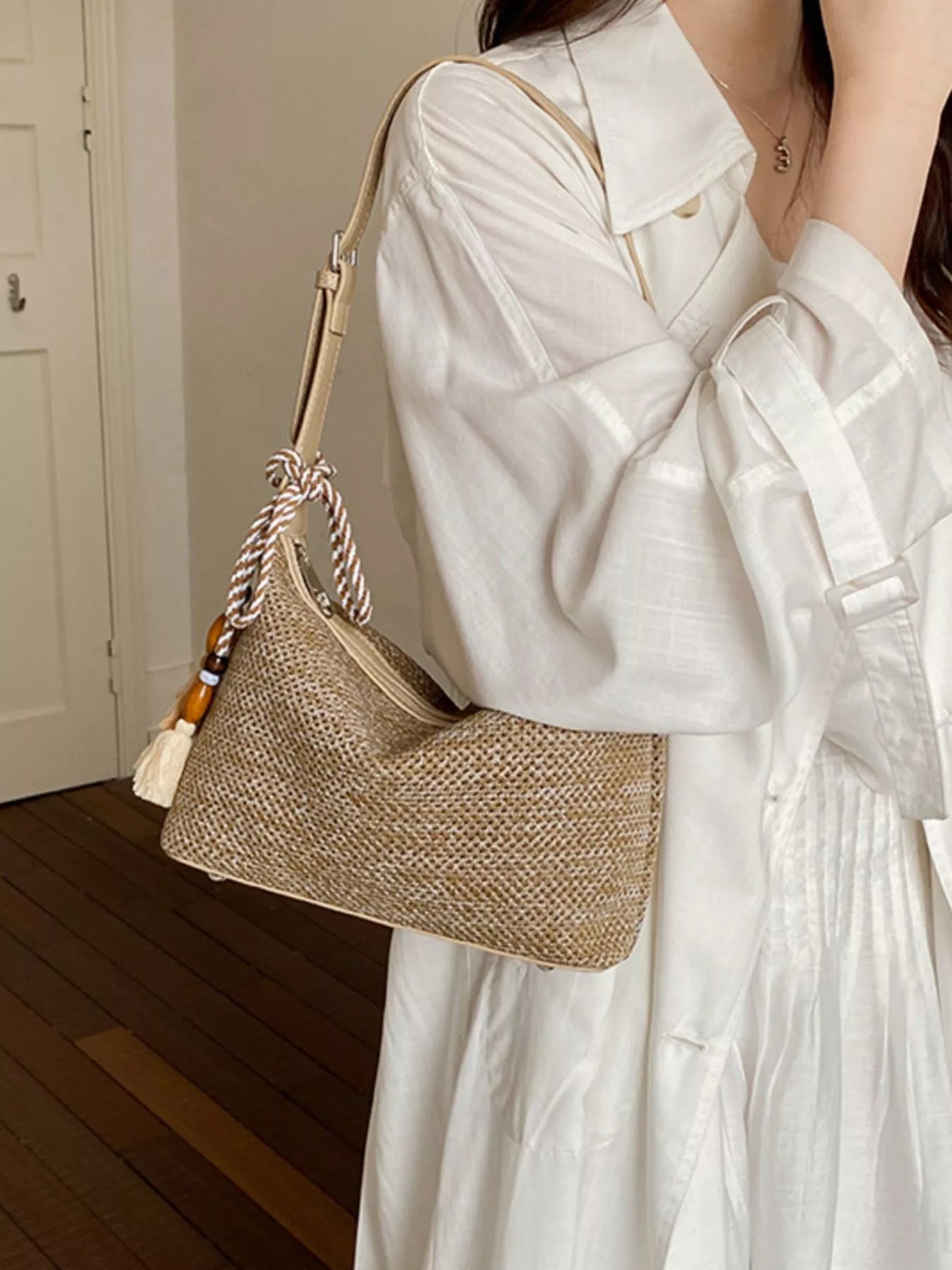 Woven Shoulder Bag with Tassel