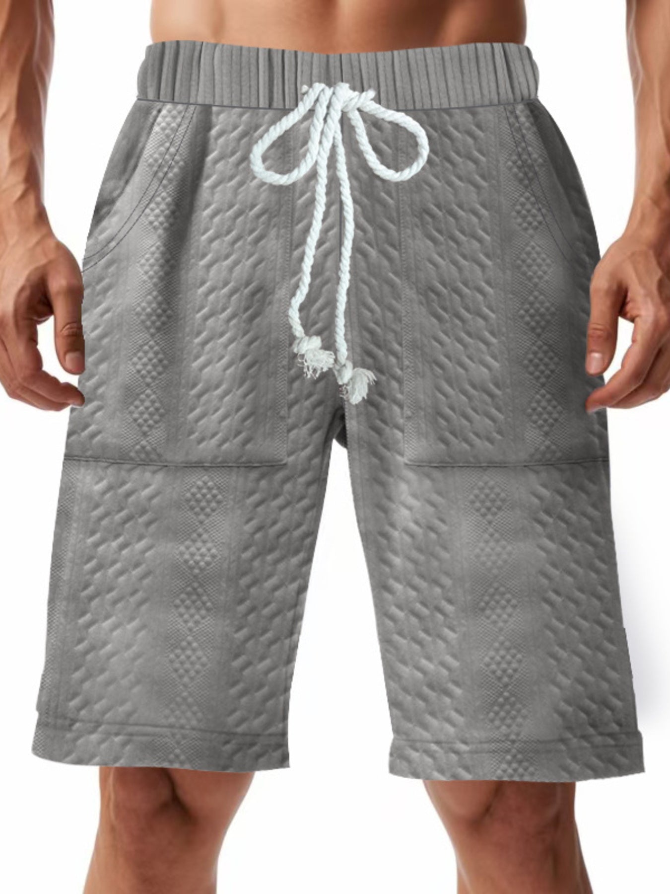 Men's Full Size Texture Drawstring Shorts Plus Size