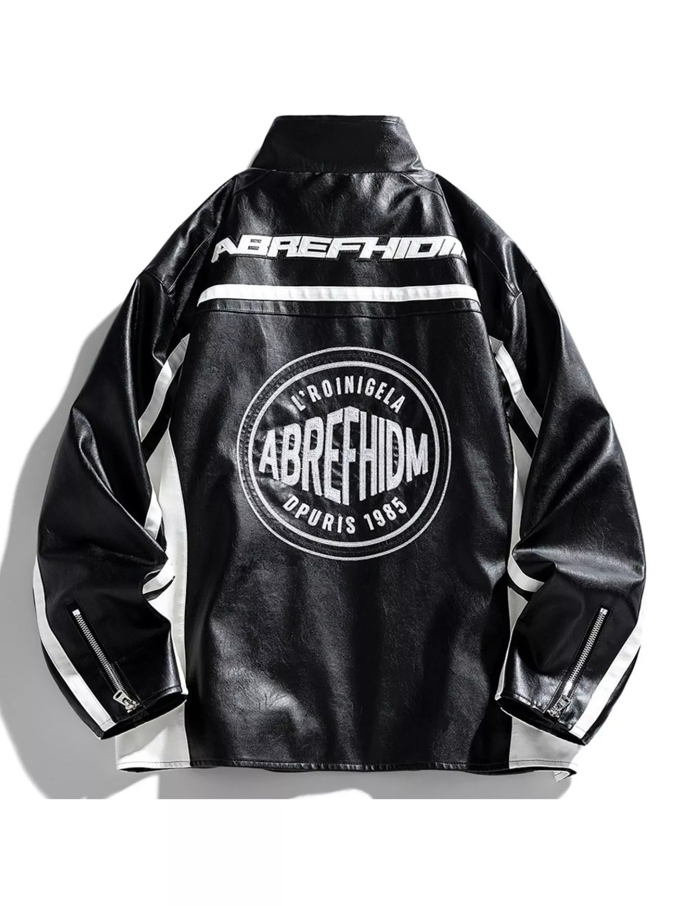 Men's Plus Size Zip Up Long Sleeve Leather Jacket