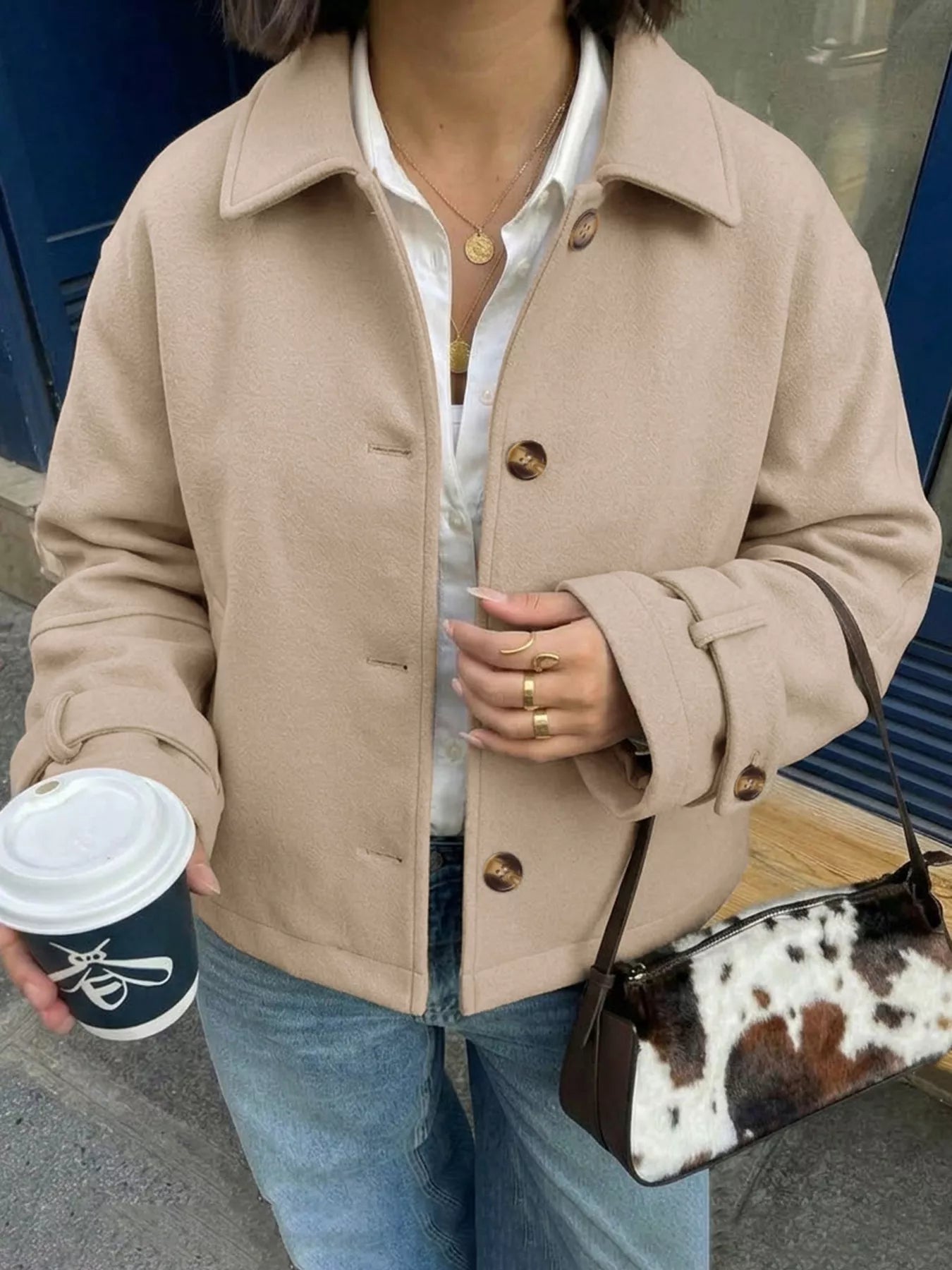 Collared Neck Button Up Jacket