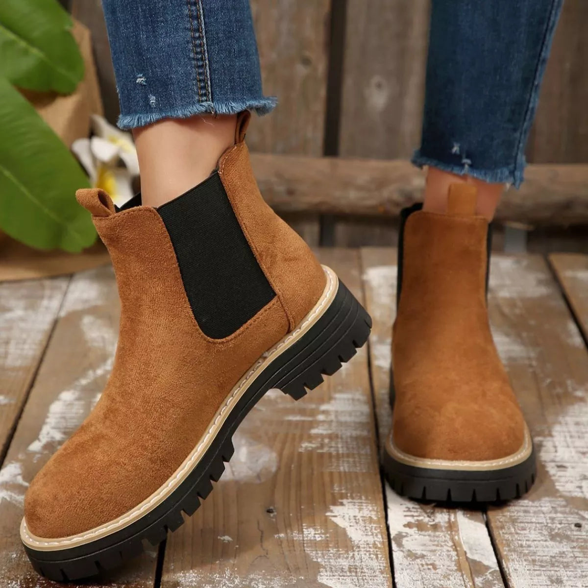 Round Toe Block Heels Boots