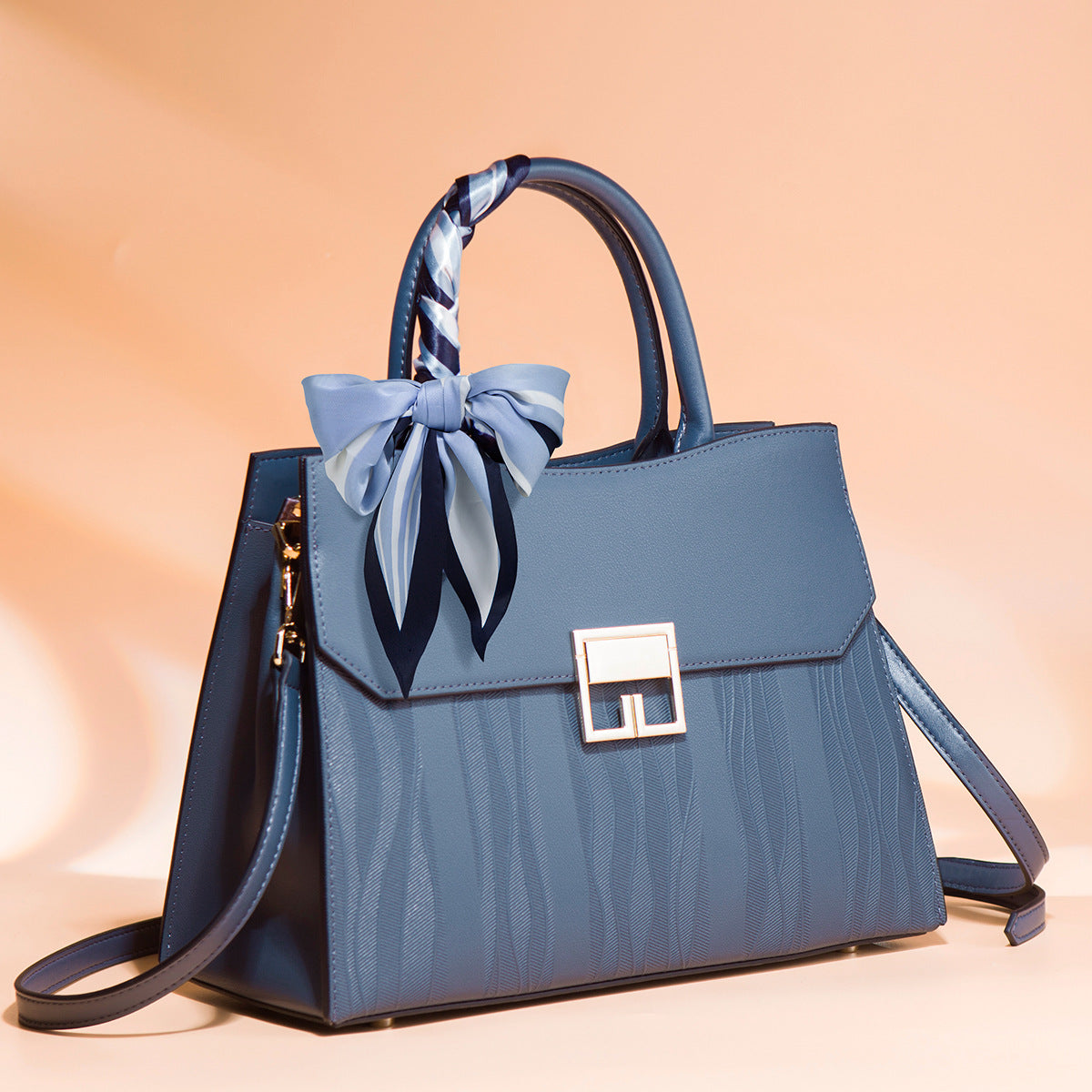 Scarf Decor Leather Handbag
