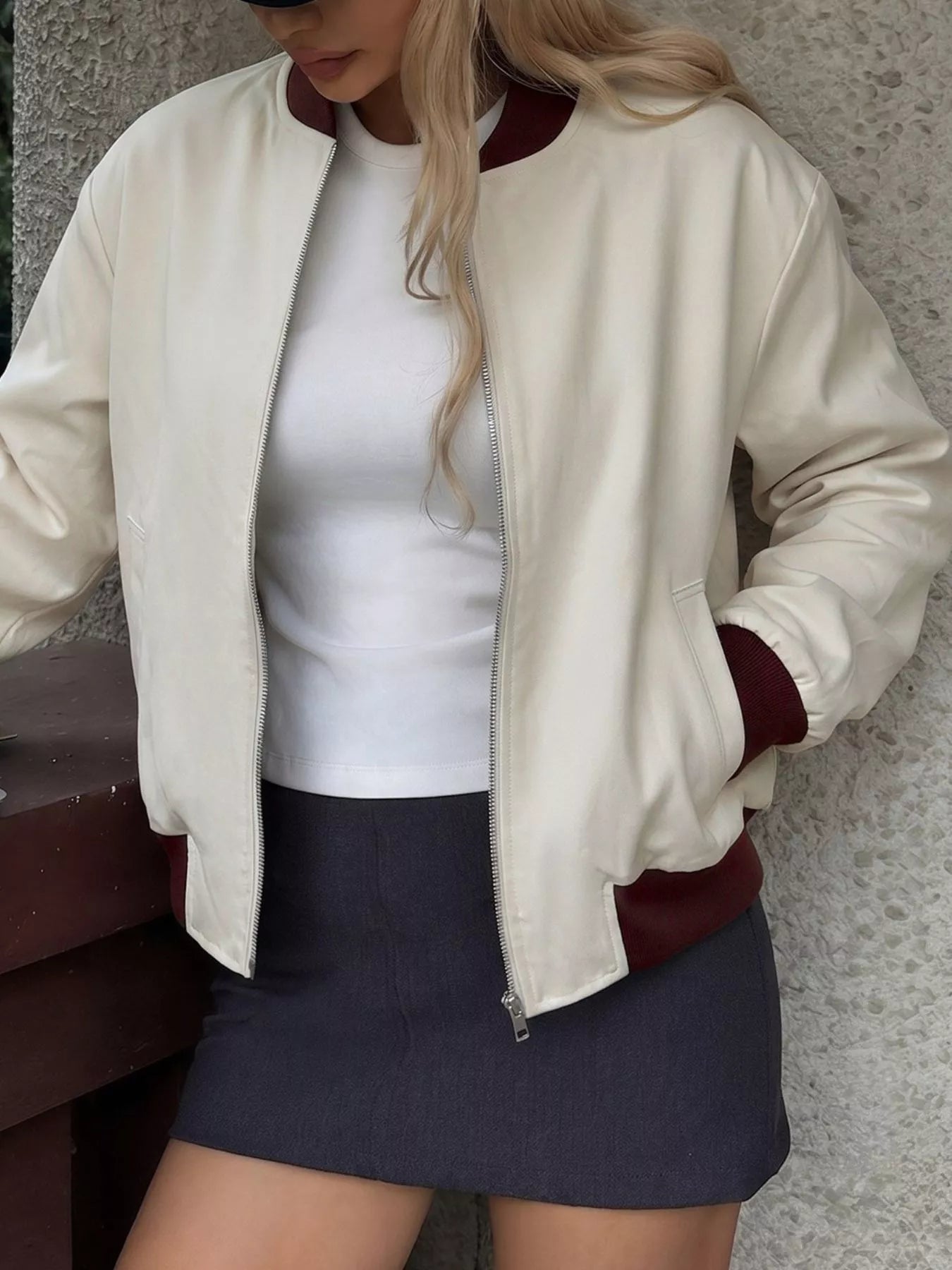 Contrast Trim Zip Up Jacket
