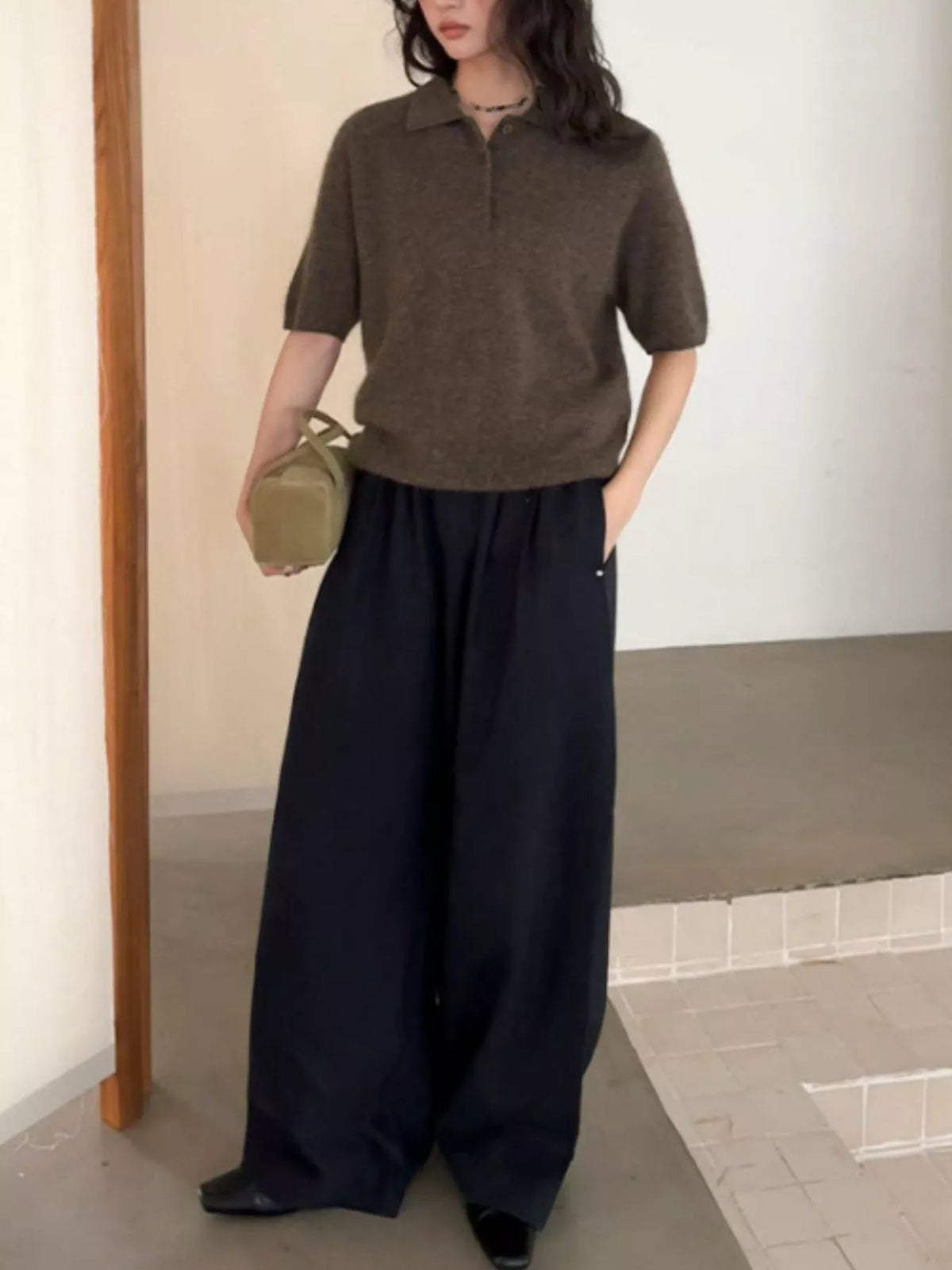 Wool Short-Sleeve knitted Polo Shirt