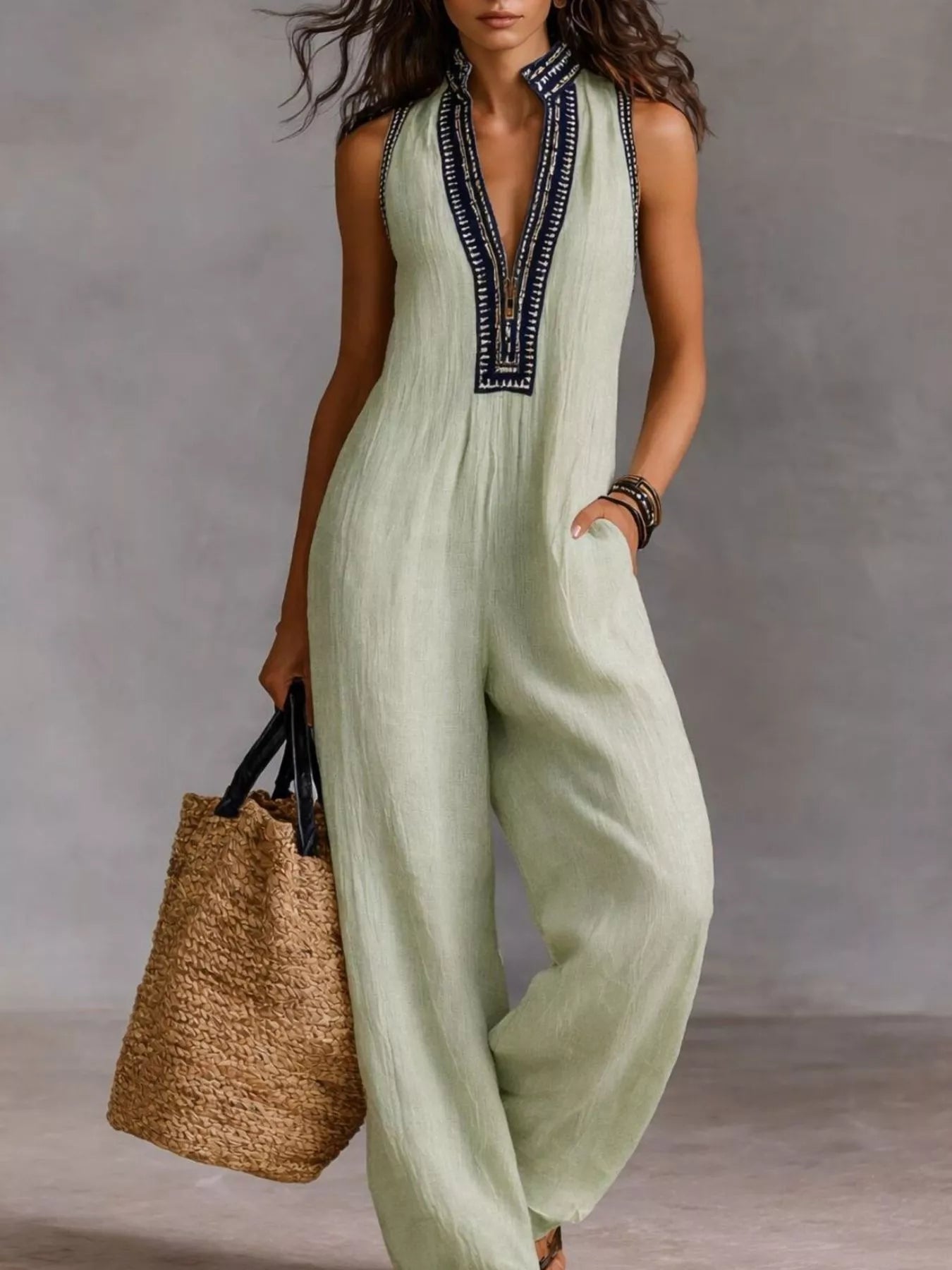 Full Size Sleeveless Wide-Leg Jumpsuit Plus SIze