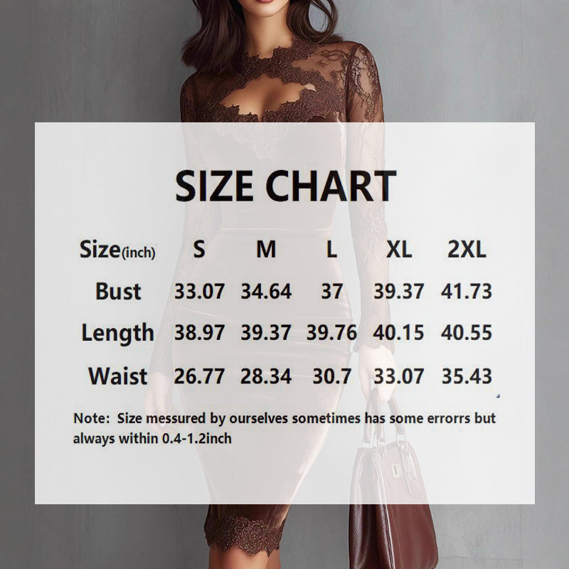 Women's Solid Color Sexy Lace Trim Bodycon Midi Dress, Long Sleeve Party Dress For Spring Autumn Evenings
