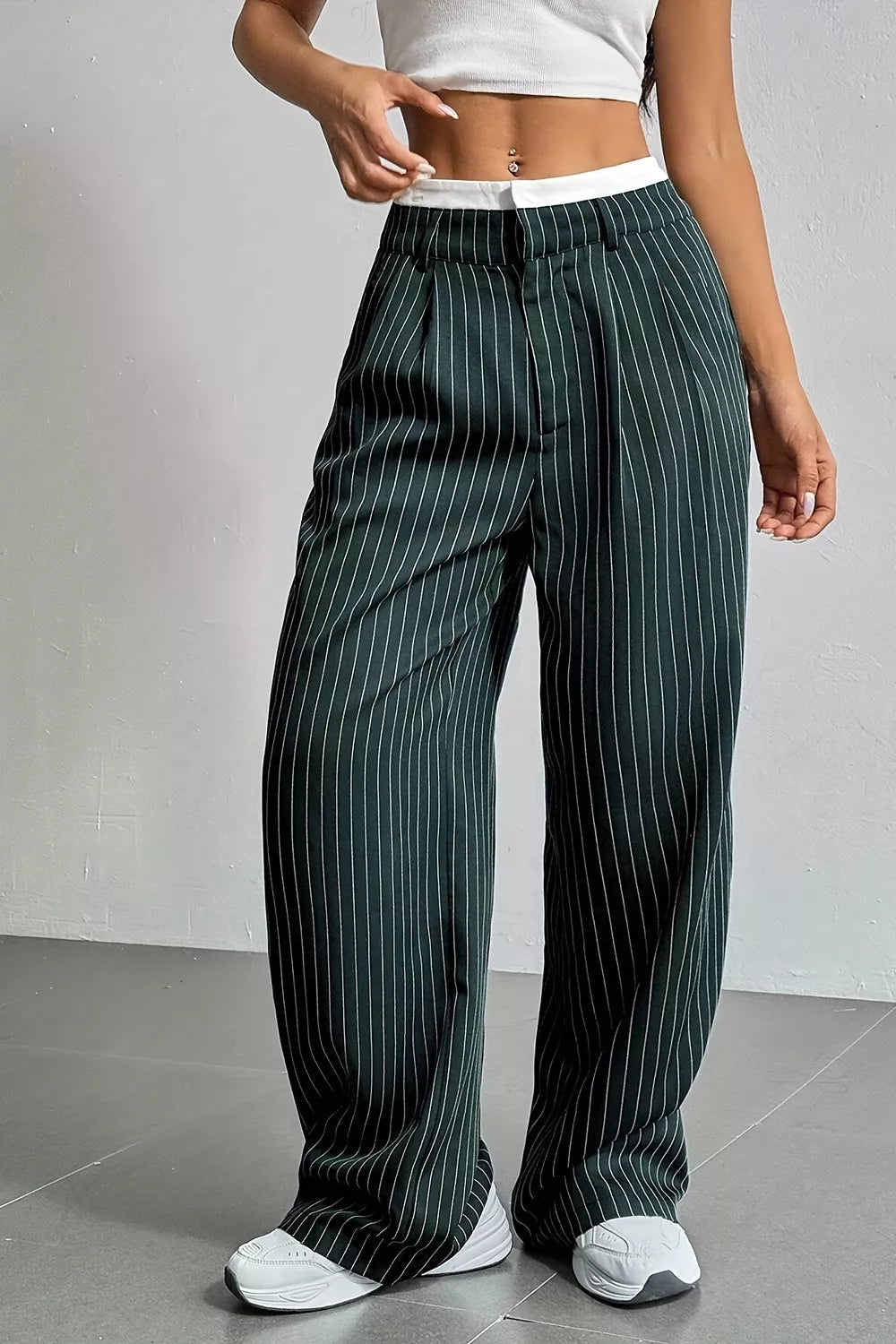 High-Waisted Pinstripe Wide-Leg Pants
