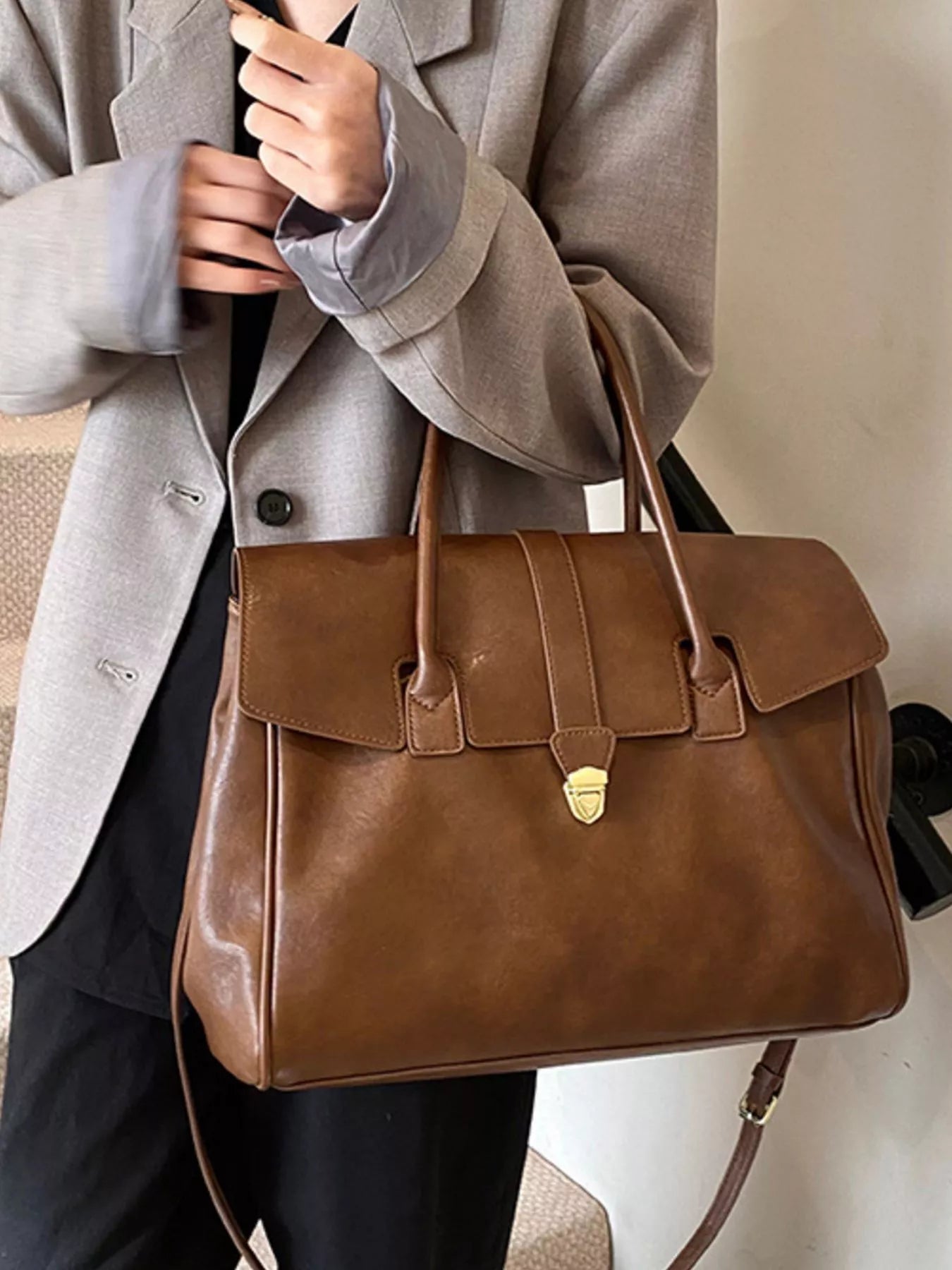 Buckle PU Leather Handbag