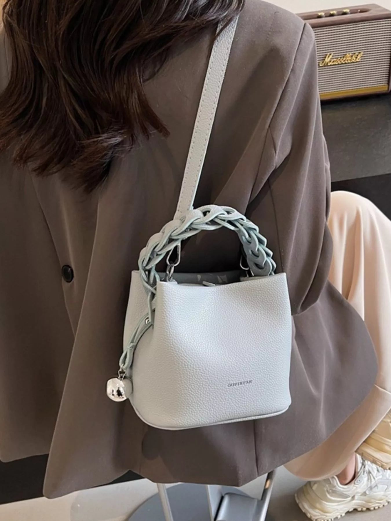 Leather Crossbody Bag with Braided Handle