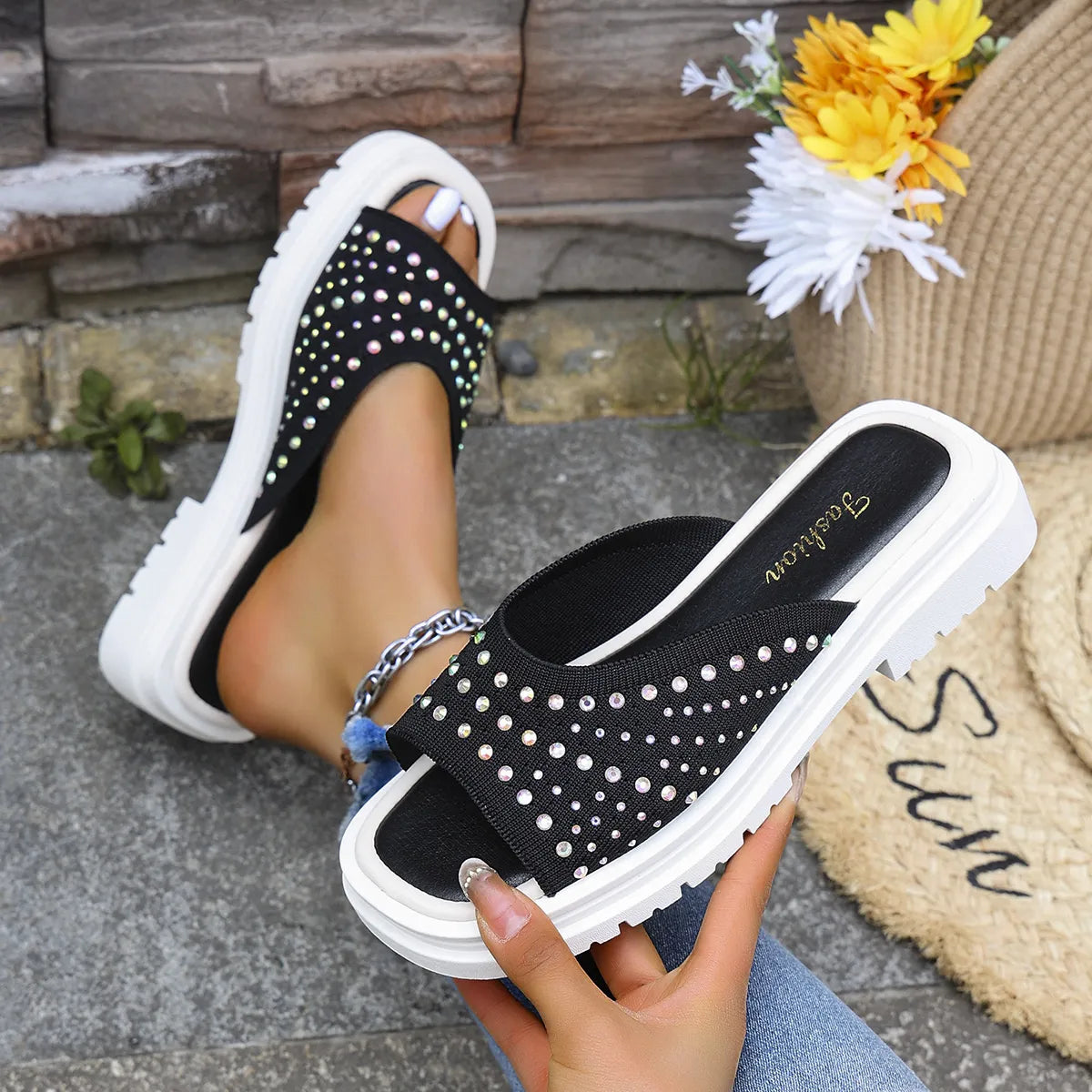 Rhinestone Open Toe Sandals