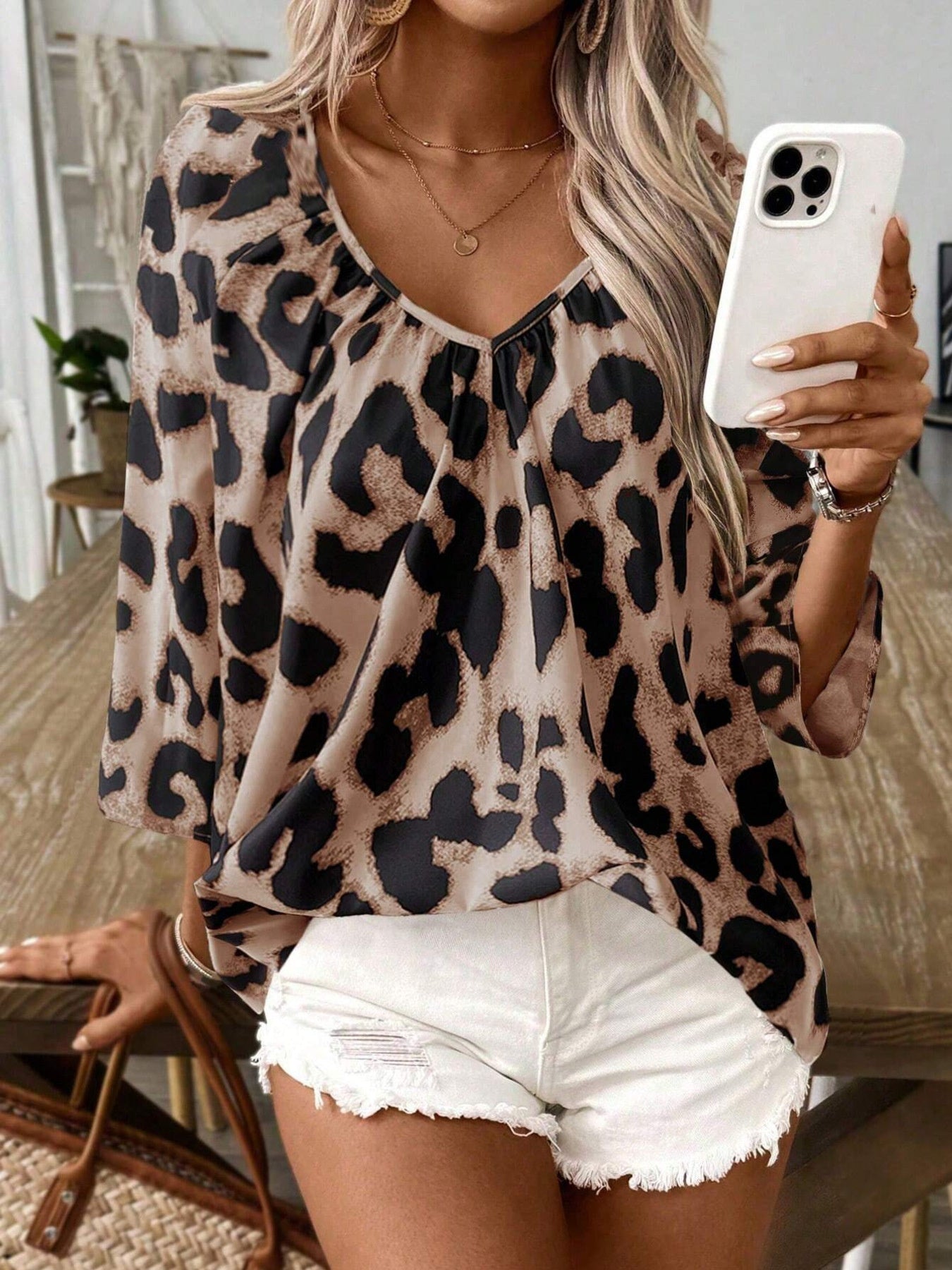 Leopard Print V-Neck Blouse