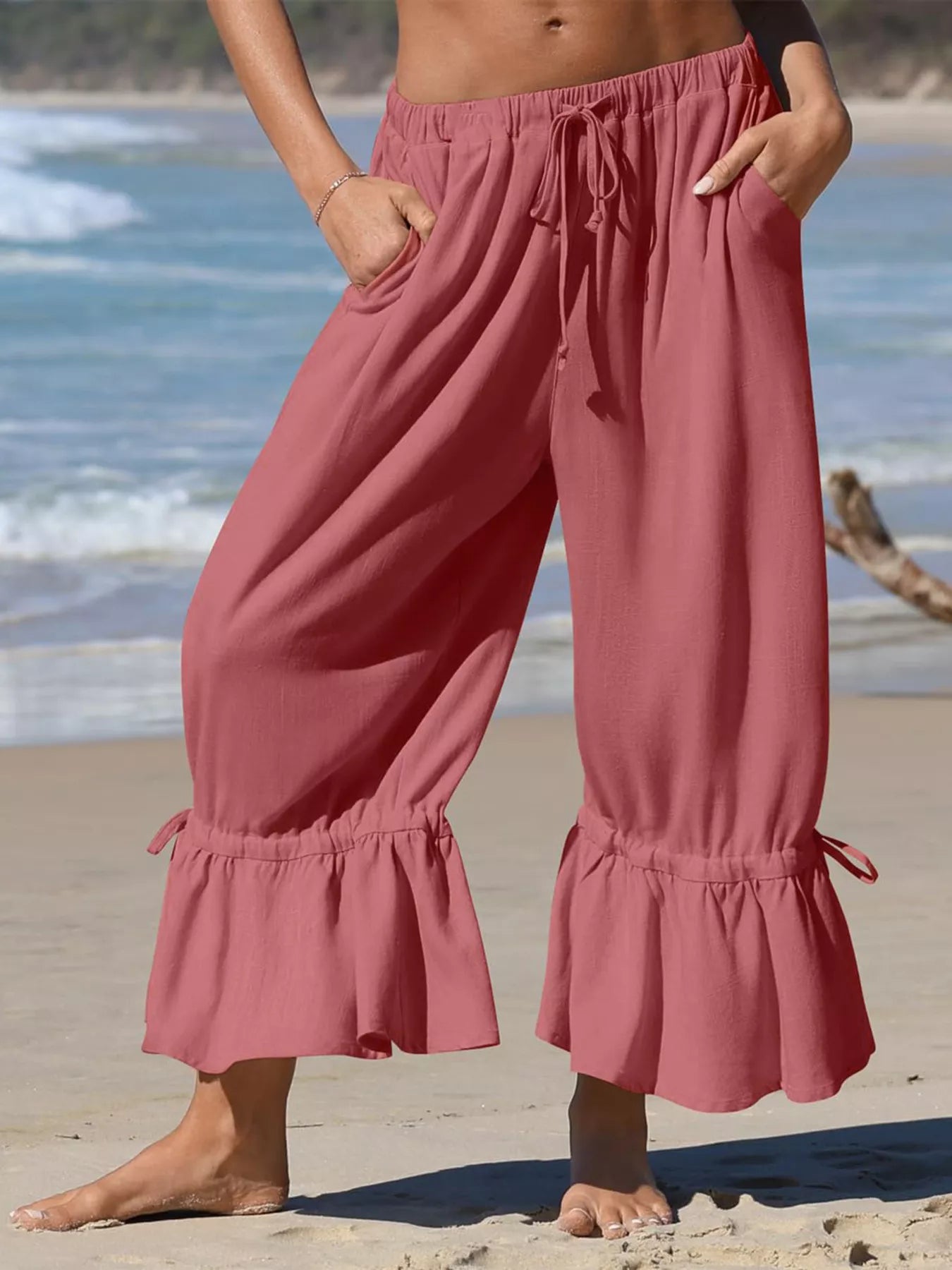Full Size Wide-Leg Pants with Ruffle Hem Plus Size