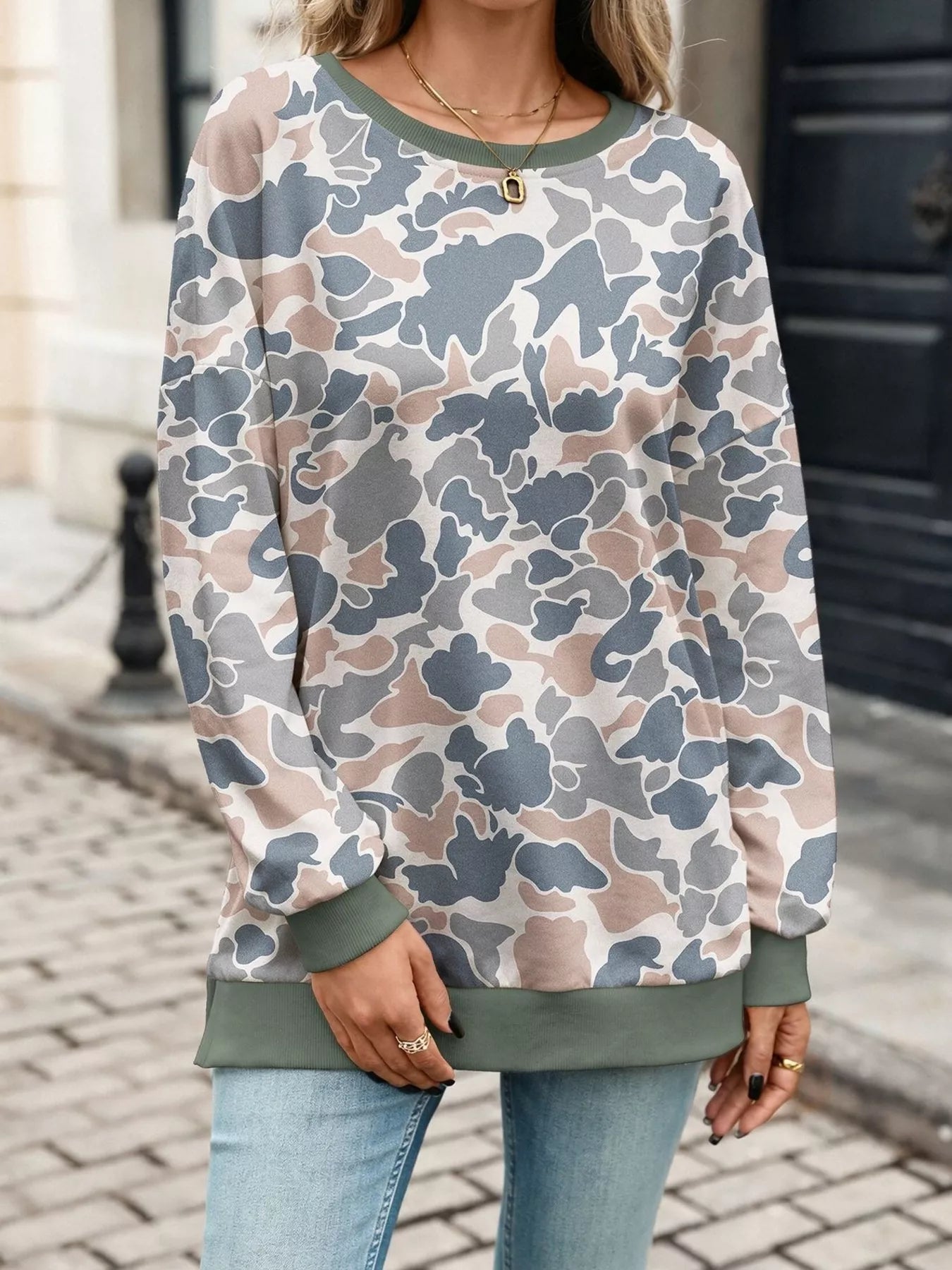 Camouflage Print Crewneck Sweatshirt