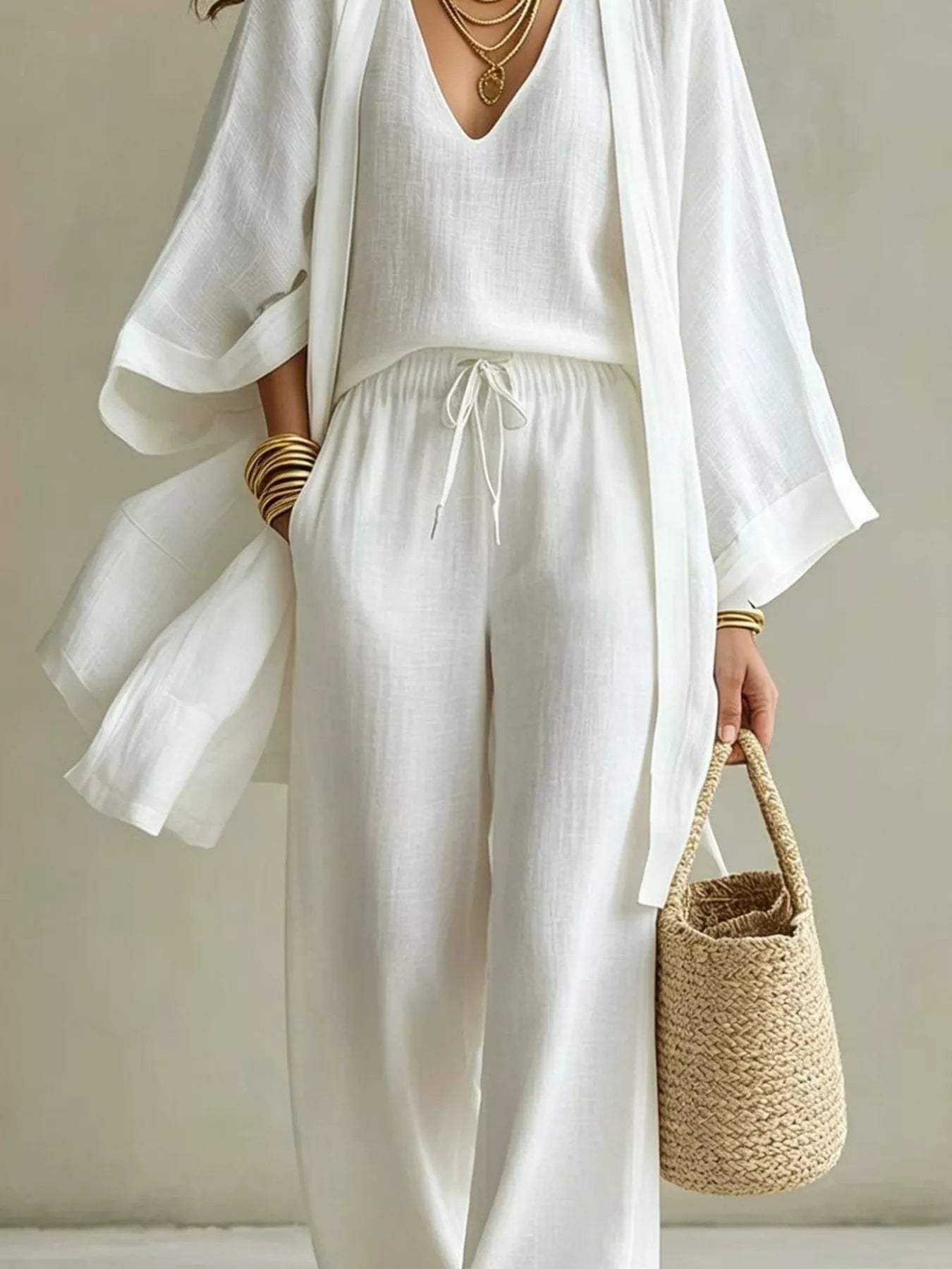 Full Size V-Neck Tank & Cardigan and Pants Set Plus Size