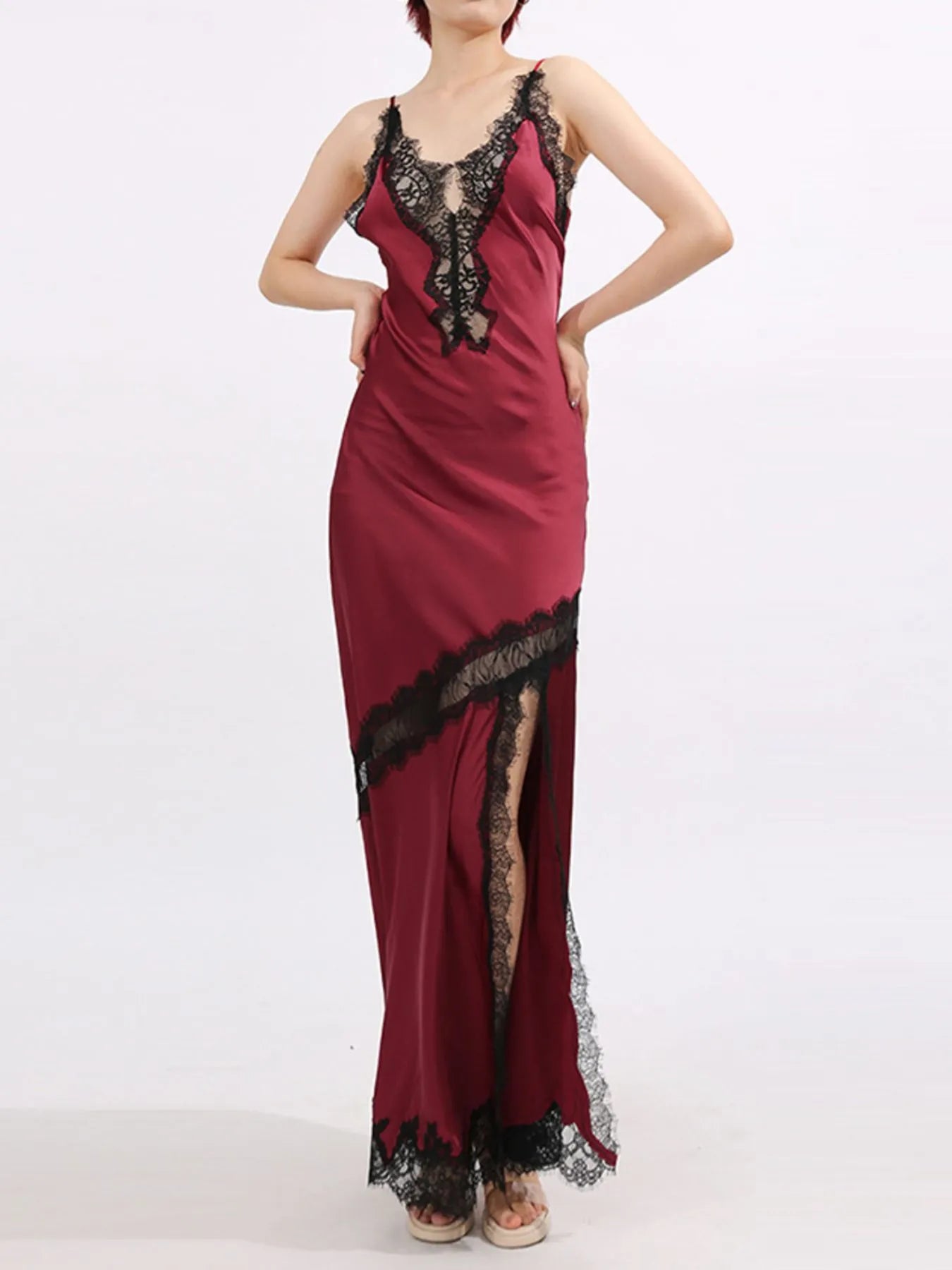 Slit Lace Detail Maxi Cami Dress