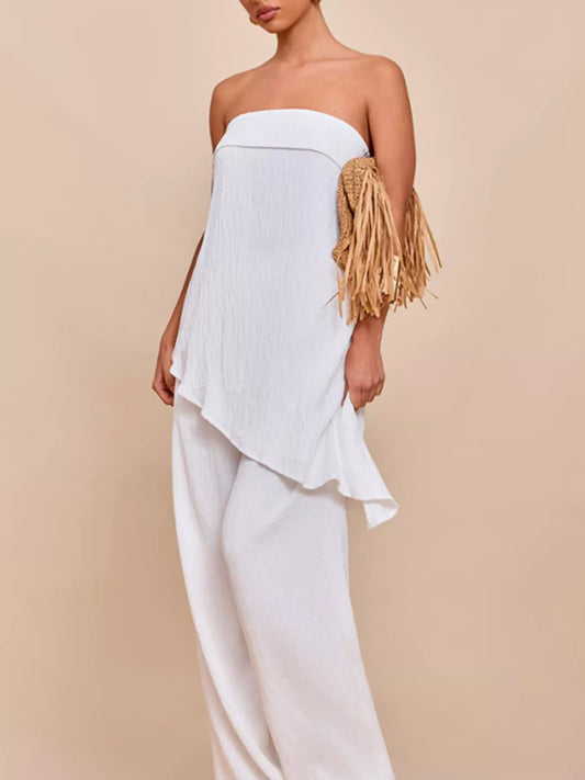 Full Size Asymmetrical Hem Tube Top and Pants Set Plus Size