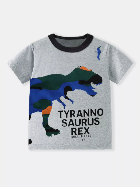 Children's Dinosaur Graphic Round Neck T-Shirt