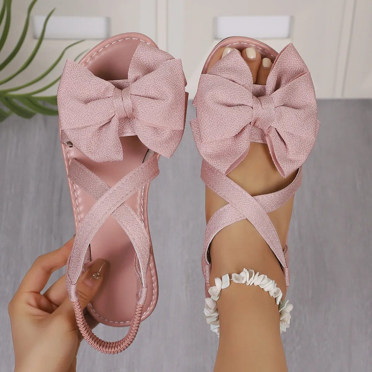 Bow-Tie Cross-Strap Comfort Sandals