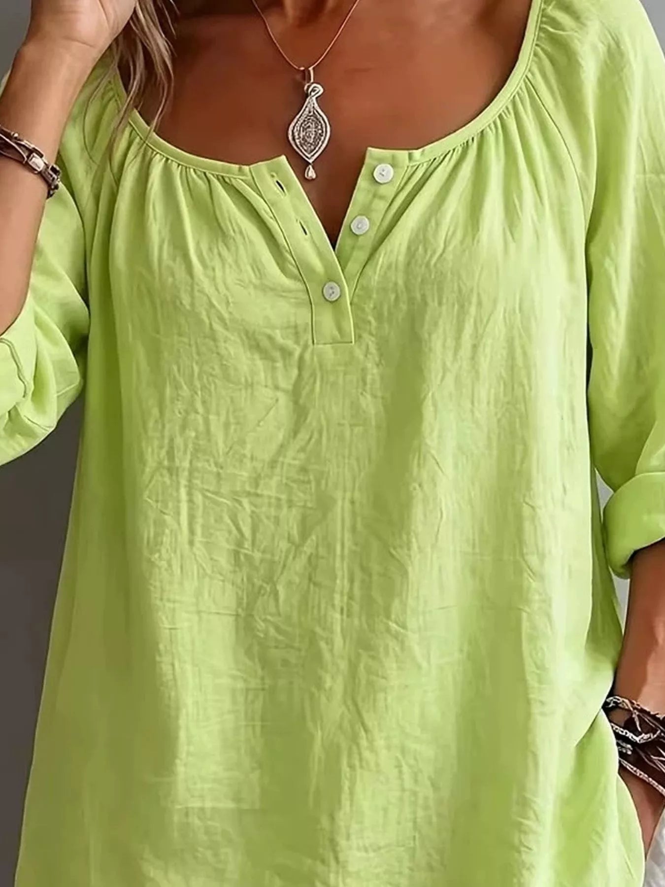 Button Detail Long Sleeve Top