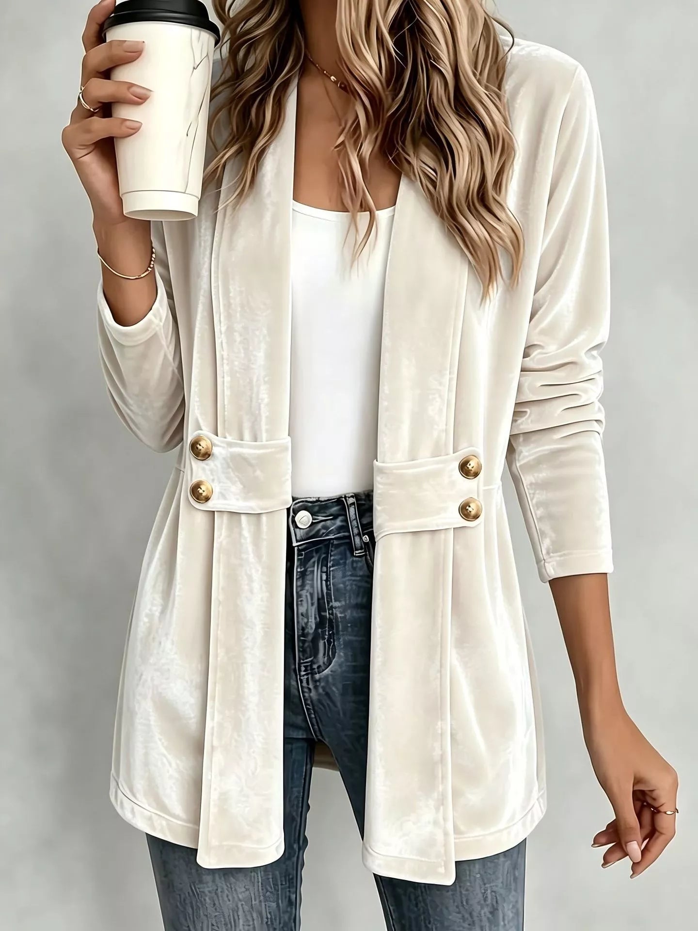 Elegant Velvet Open-Front Outerwear