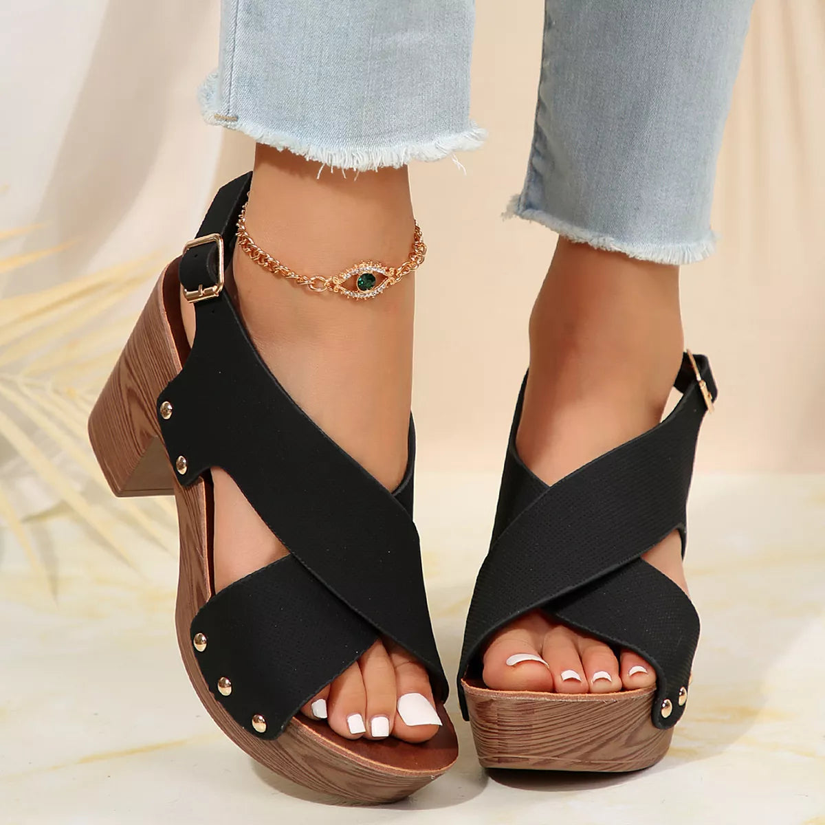 Crisscross Block Heels Sandals