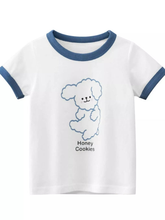 Children's Dog Graphic T-Shirt with Contrast Trim