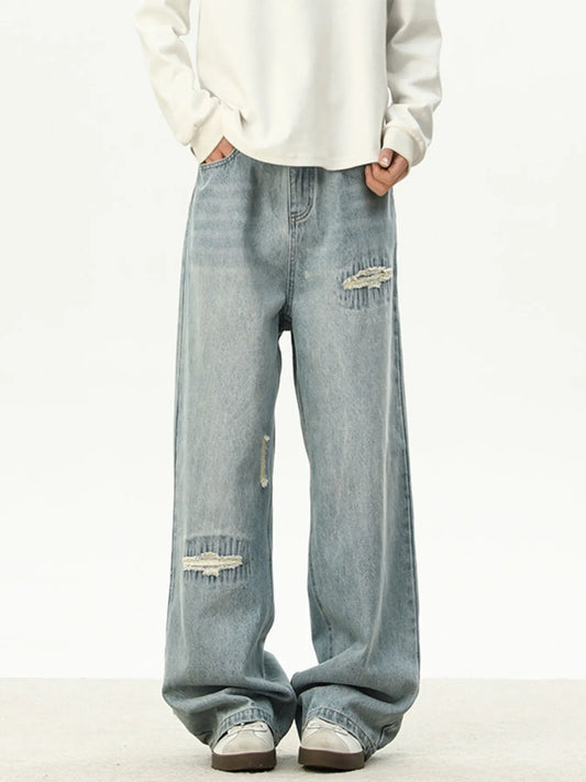 Men's Full Size Distressed Wash Loose Fit Jeans Plus Size