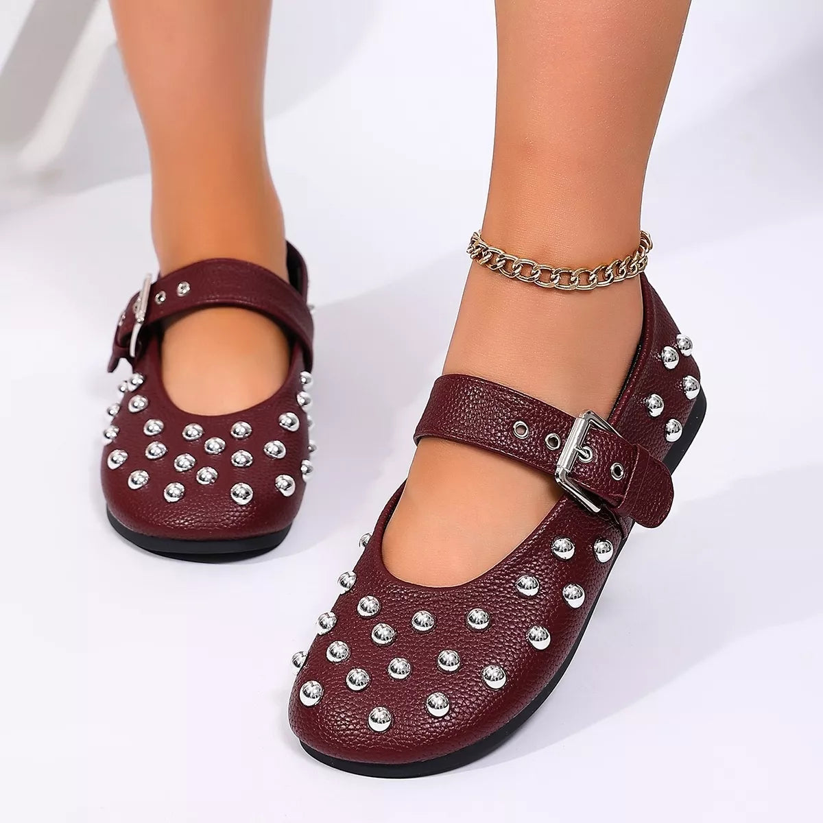 Studded Round Toe Slip-Ons