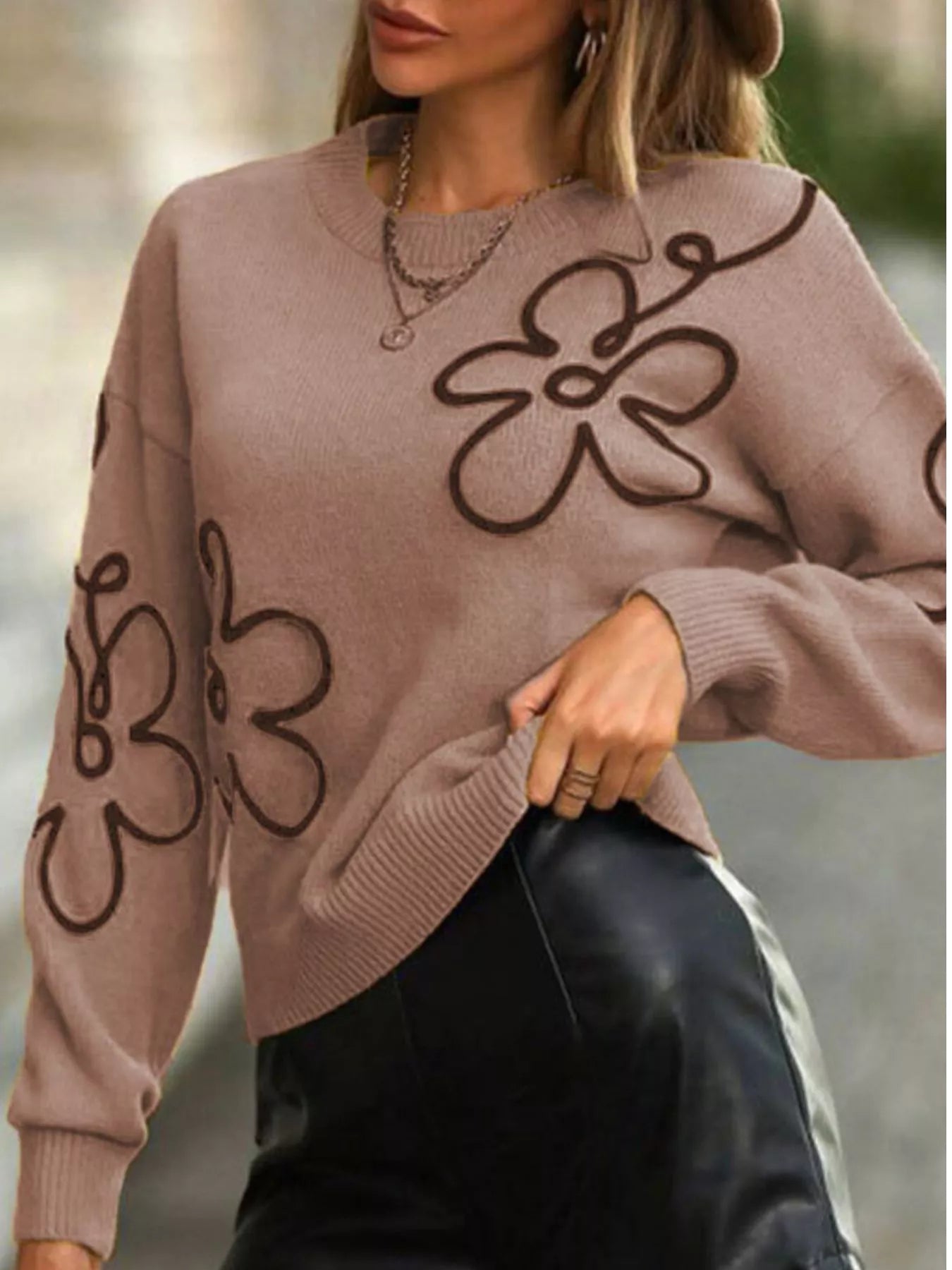 Flower Dropped Shoulder Sweater