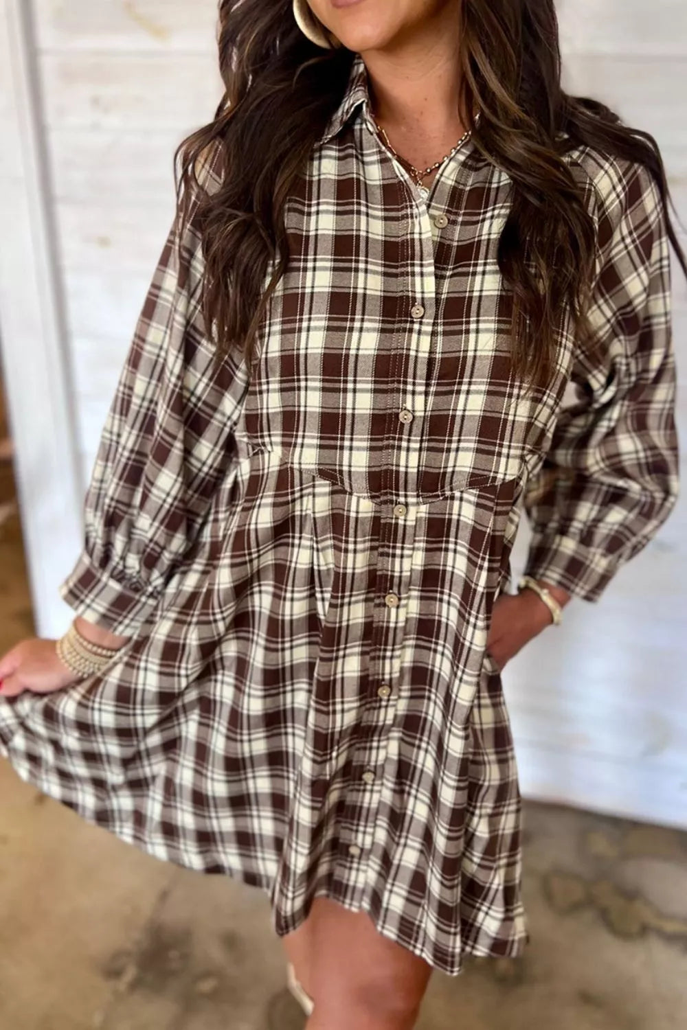 Plaid Long Sleeve Short Shift Mini Dress