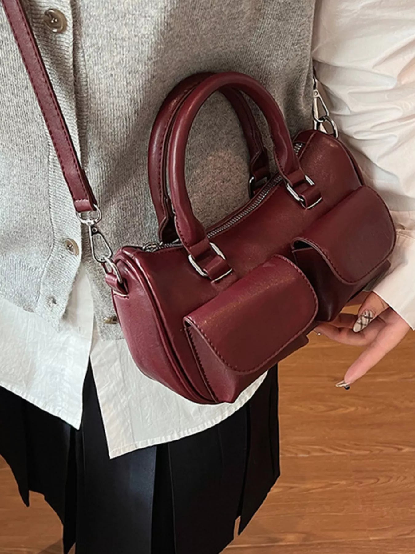 PU Leather Vintage Boston Handbag
