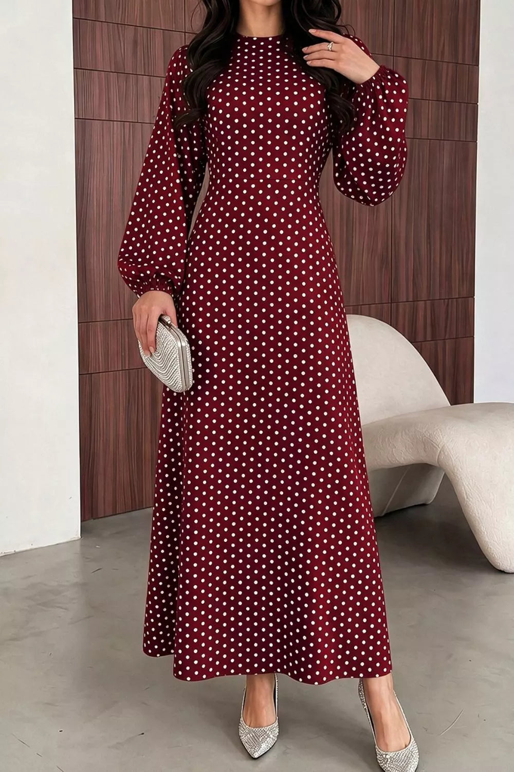 Polka Dot Long Sleeve Maxi Dress