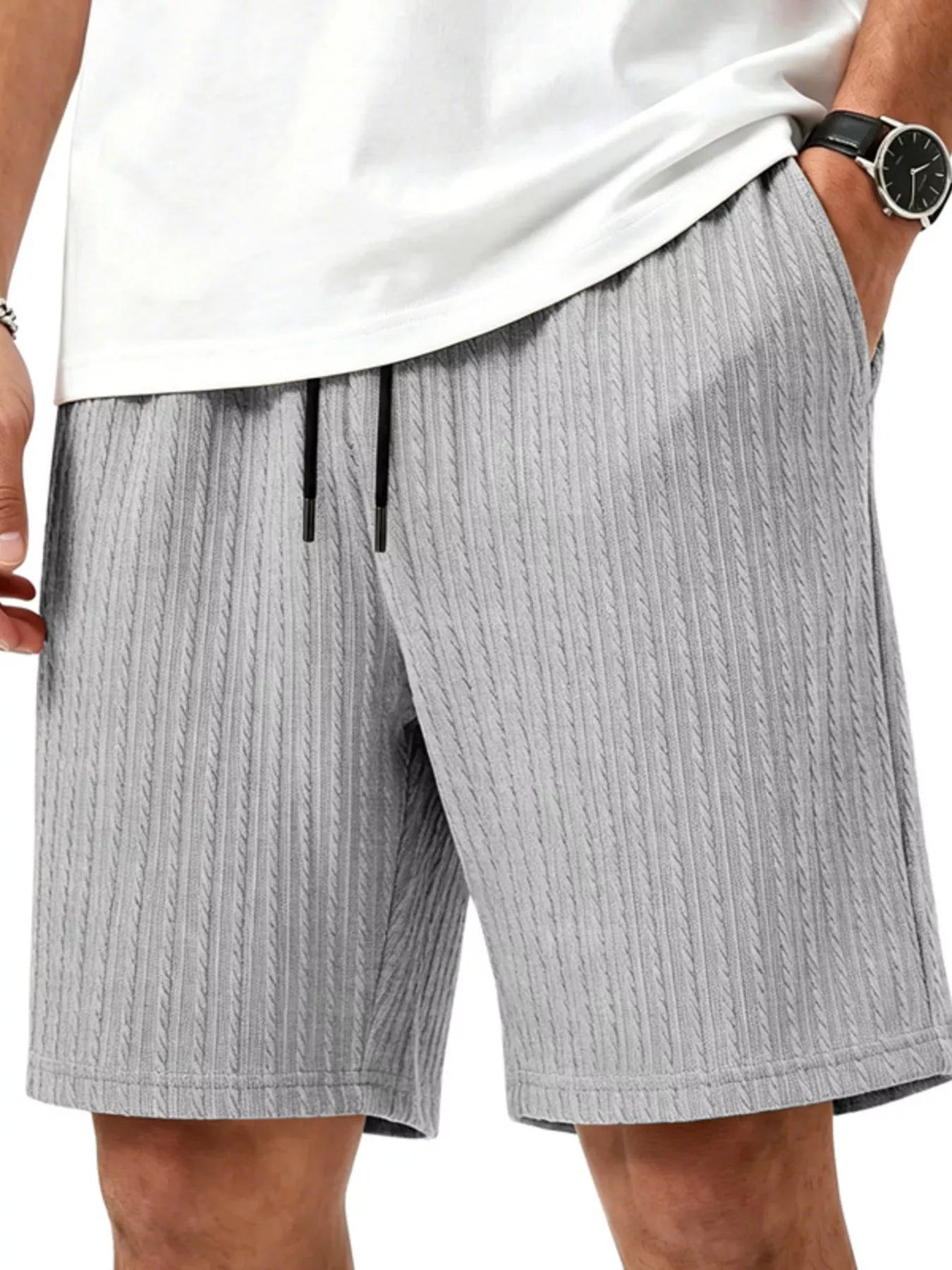 Men's Full Size Casual Texture Drawstring Shorts Plus Size