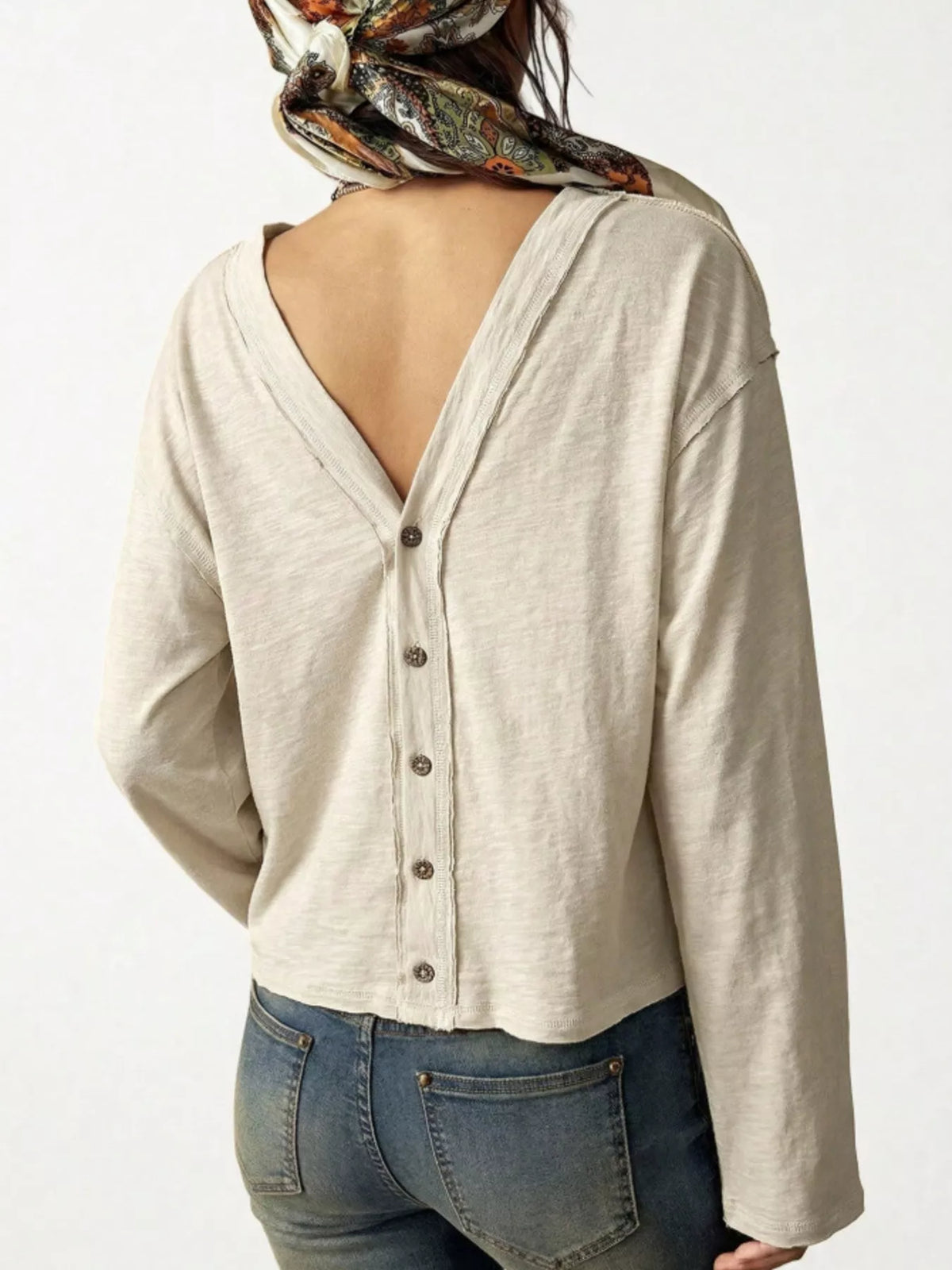 Exposed Seam Long Sleeve Shirt with Two Way to Wear