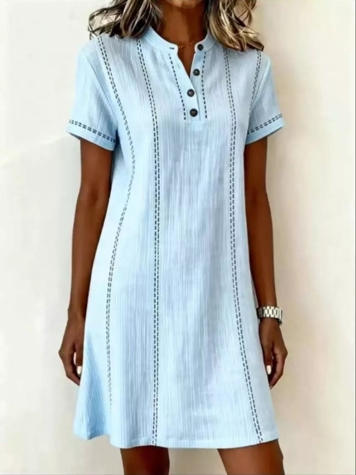 Full Size Button Detail Short Sleeve Shift Dress Plus Size