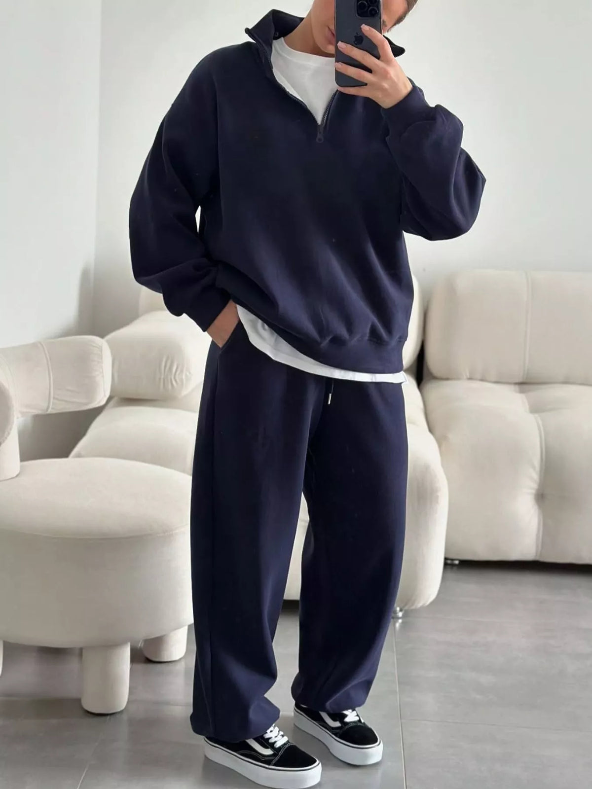 Quarter-Zip Top and Wide-Leg Sweatpants Set