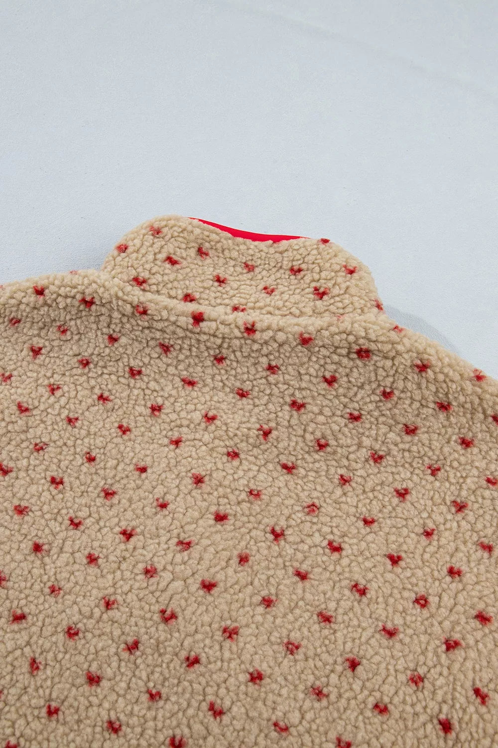 Heart Pattern Fleece Colorblock Collar Long Sleeve Sweatshirt