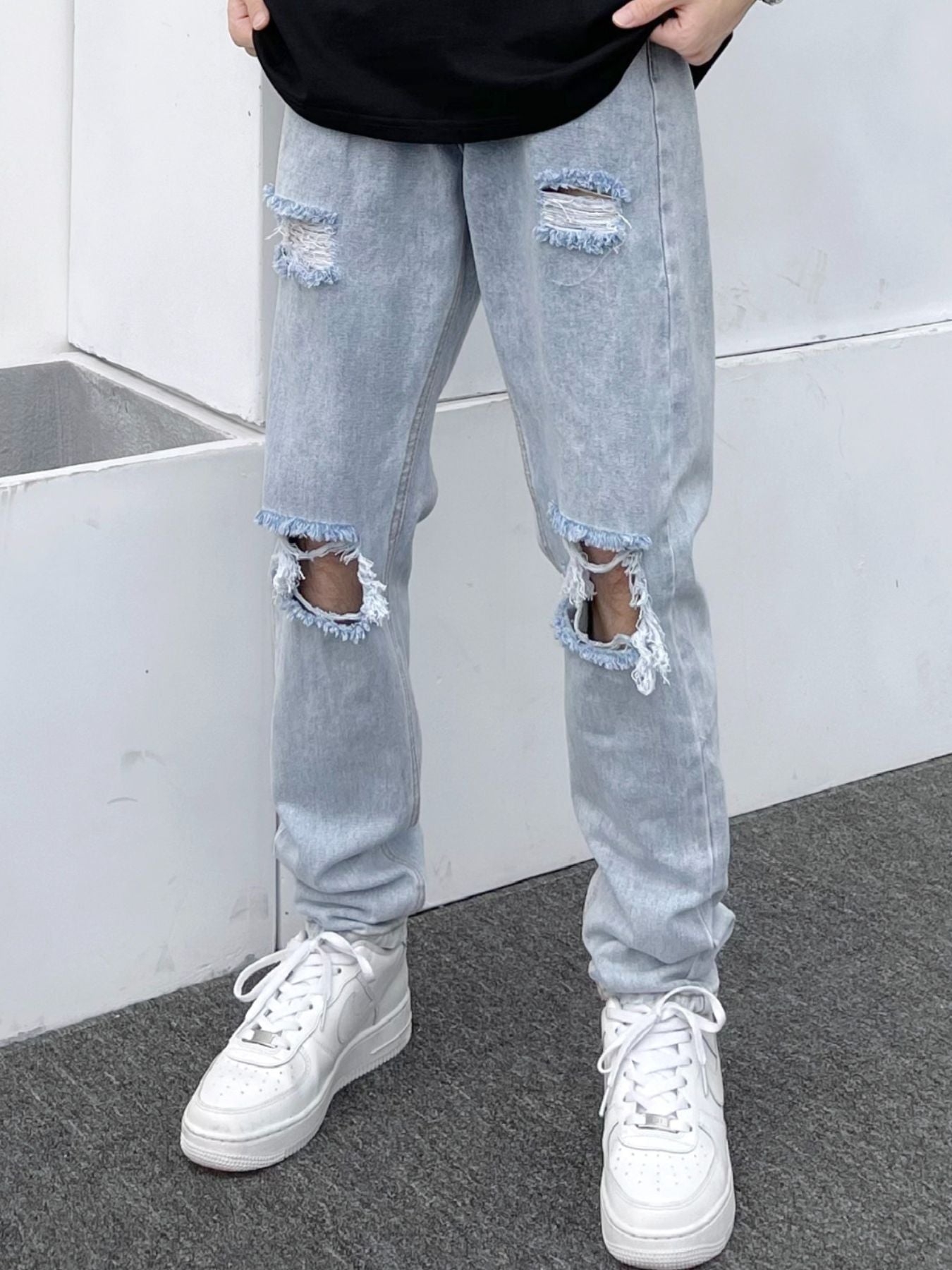Men's Full Size Distressed Slim Fit Jeans Plus Size