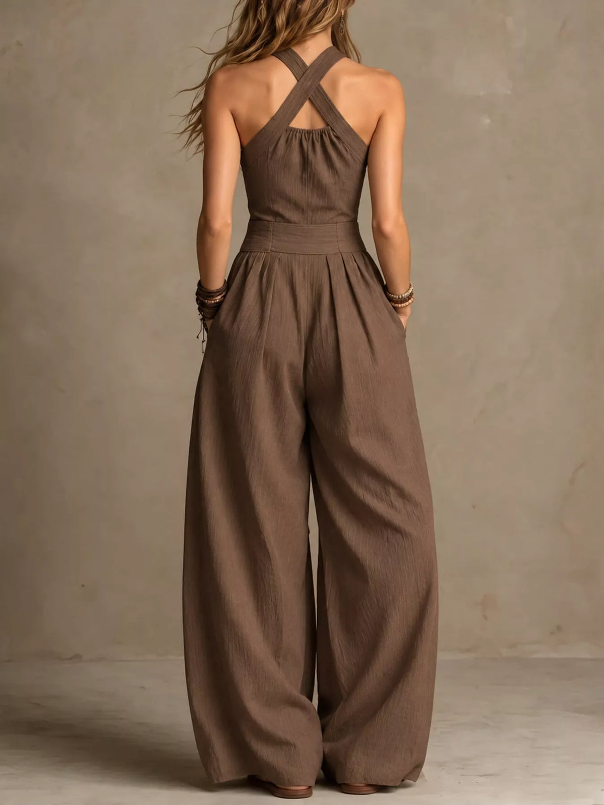 Full Size Halter Neck Wide-Leg Jumpsuit Plus Size