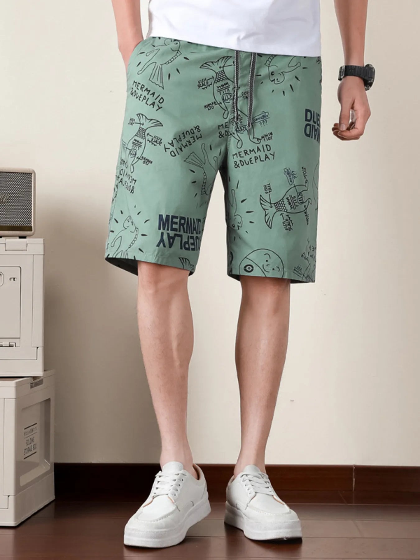 Men's Plus Size Printed Drawstring Shorts