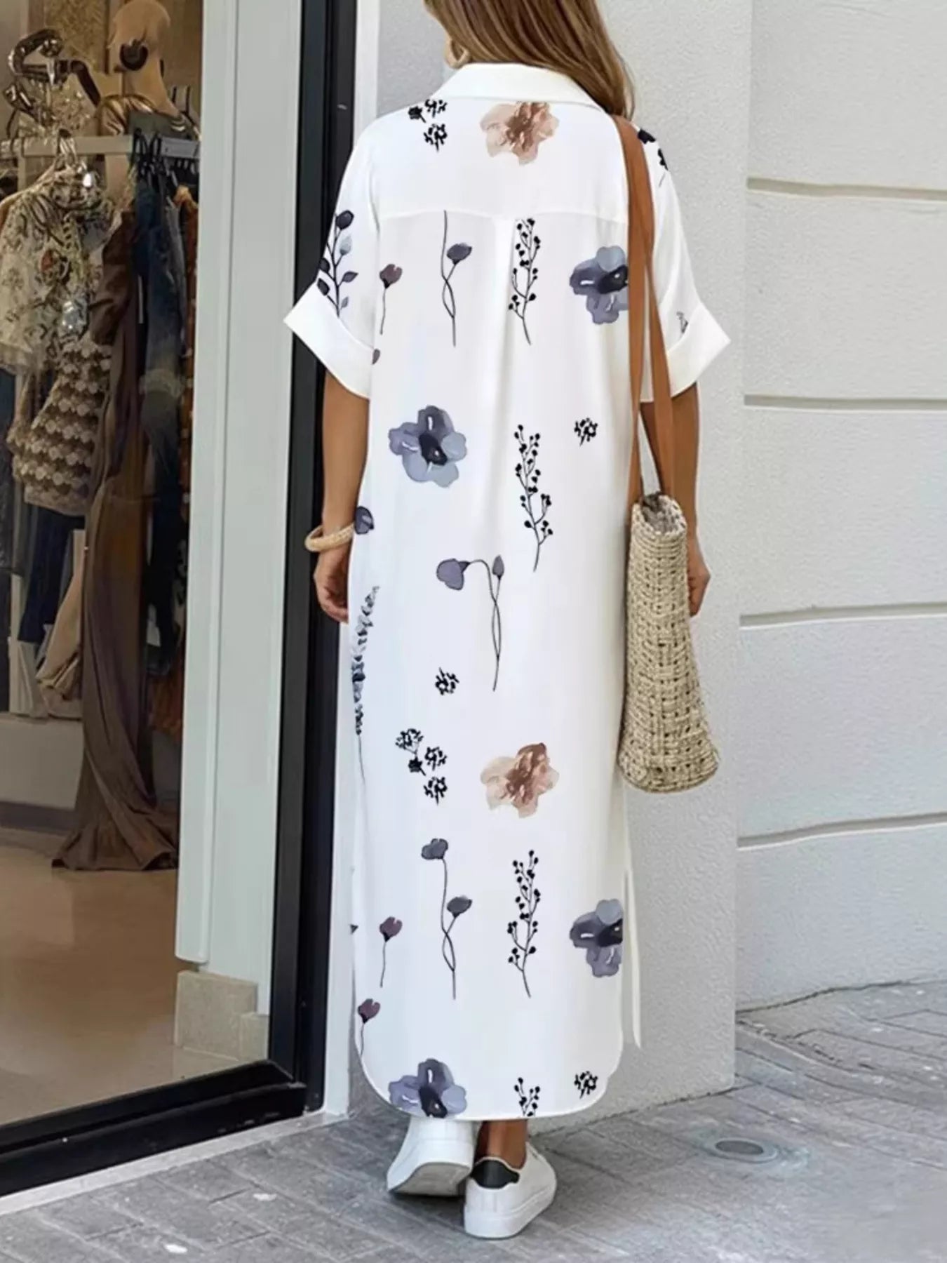 Floral Print Button-Down Maxi Shirt Dress
