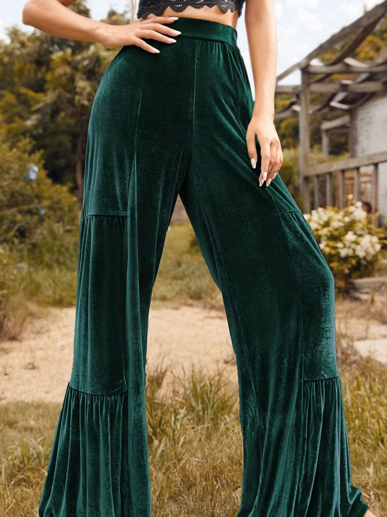Velvet High Waist Wide Leg Pants