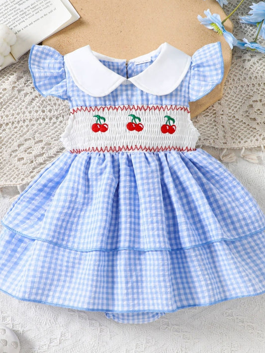 Children's Fruit Embroidered Gingham Smocked Dress