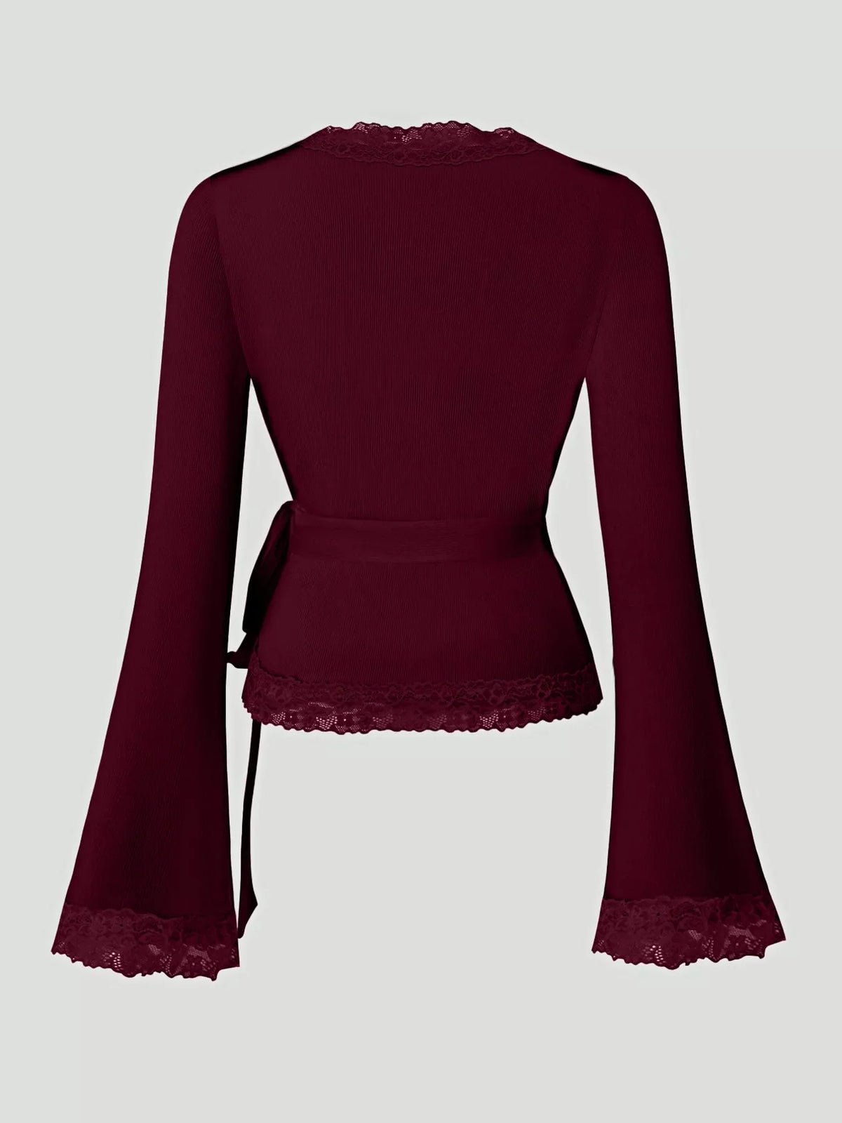 Lace Trim Flare Sleeve Blouse