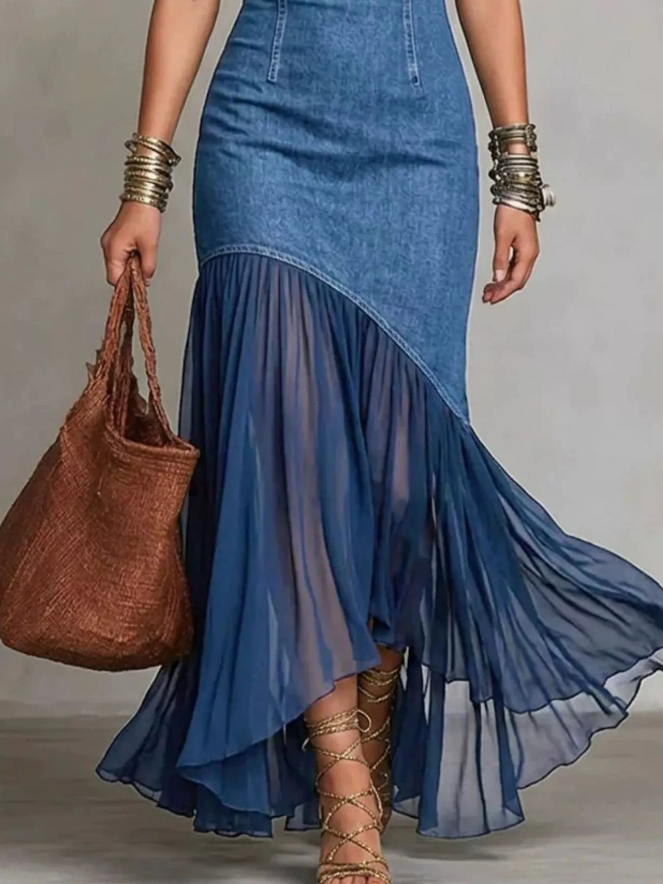 Cold Shoulder Ruffle Hem Maxi Dress